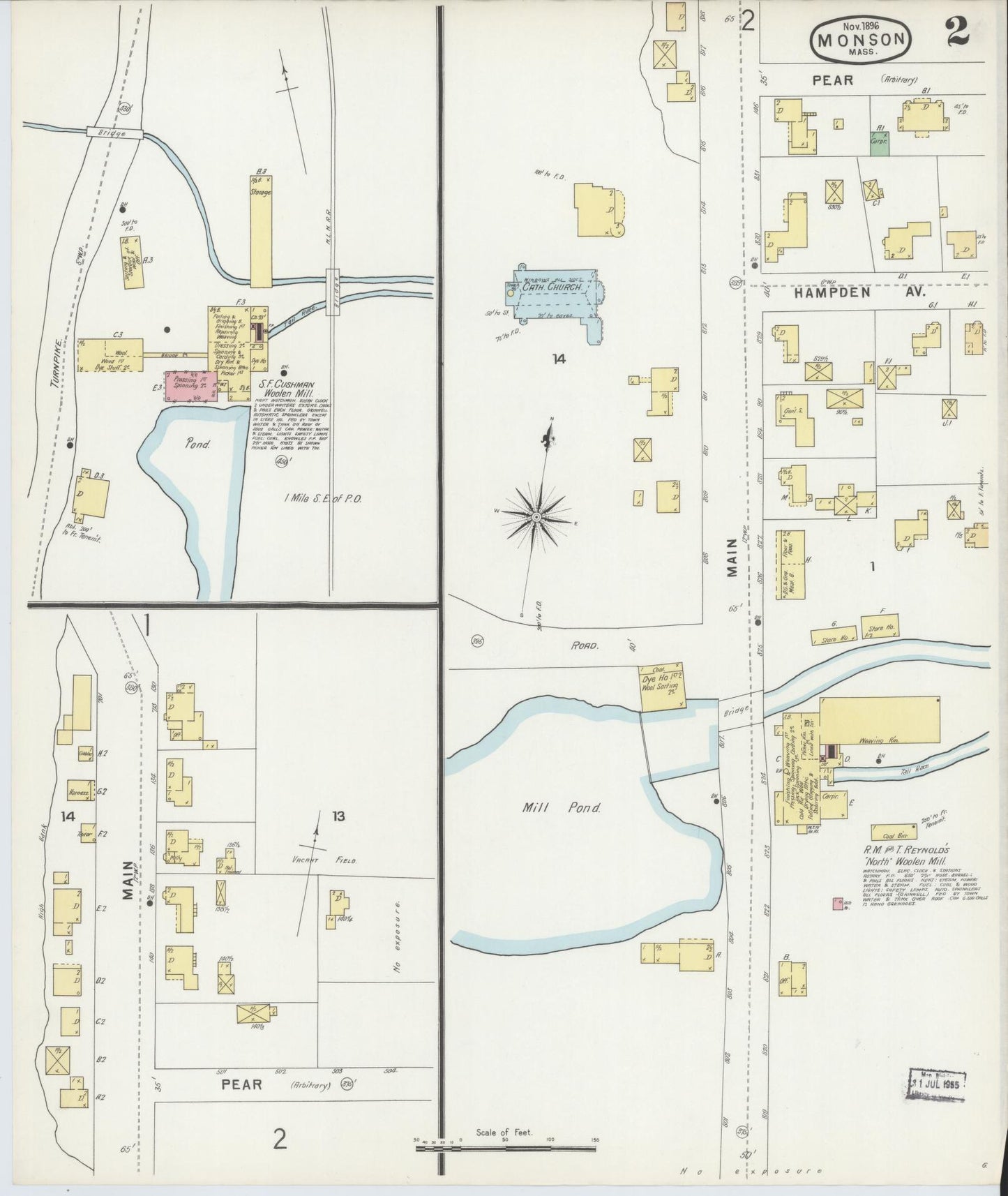 Sanborn Fire Insurance Map from Monson, Hampden County, Massachusetts (1896), Sheet #0002 - Historic Sanborn Fire Insurance Map Print, vintage old map wall art, antique decor, genealogy gift, Massachusetts Massachusetts map