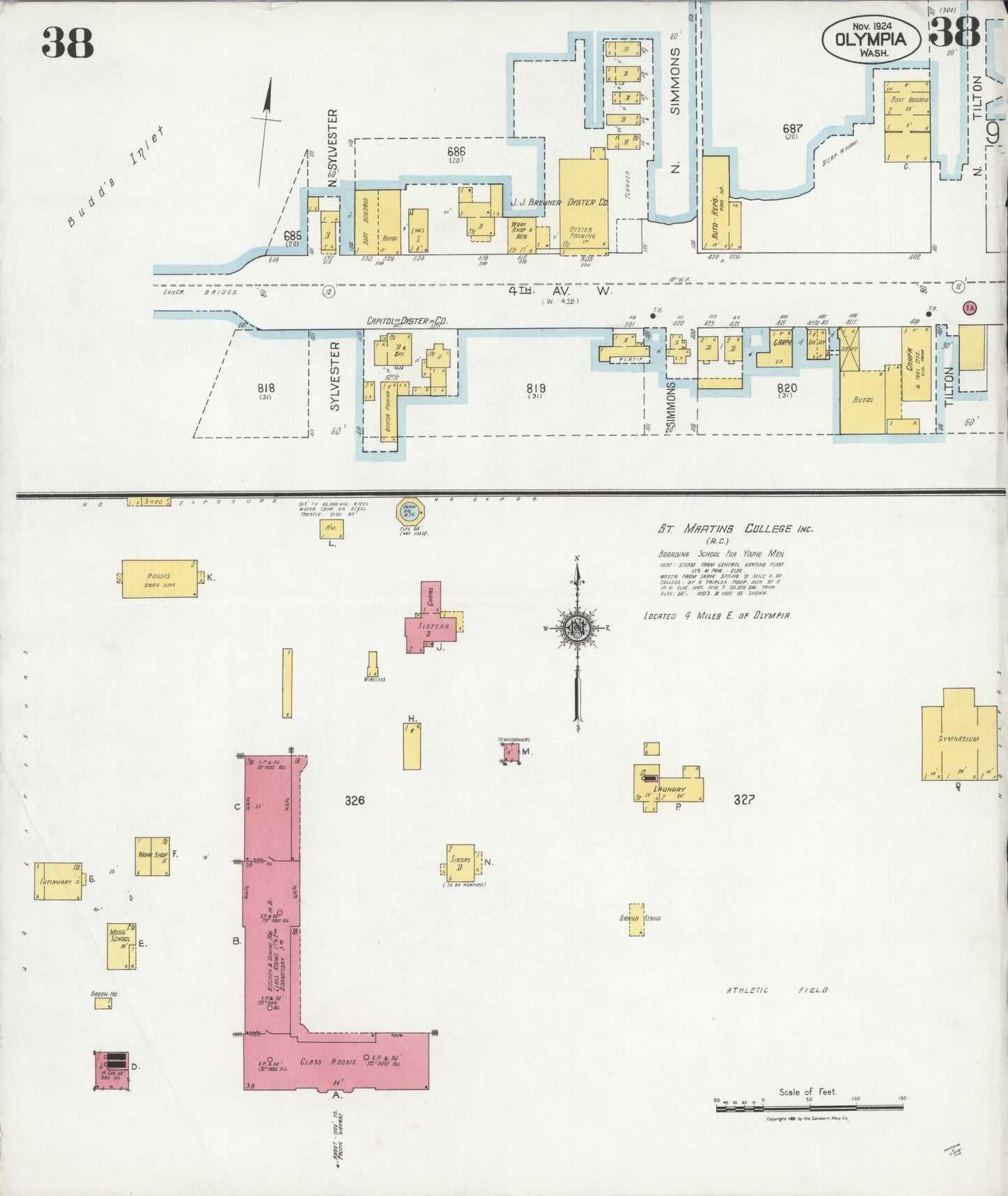 Sanborn Fire Insurance Map from Olympia, Thurston County, Washington (1924), Sheet #0038 - Complete Map Set gallery image, historic Sanborn map, vintage wall art, Washington Washington