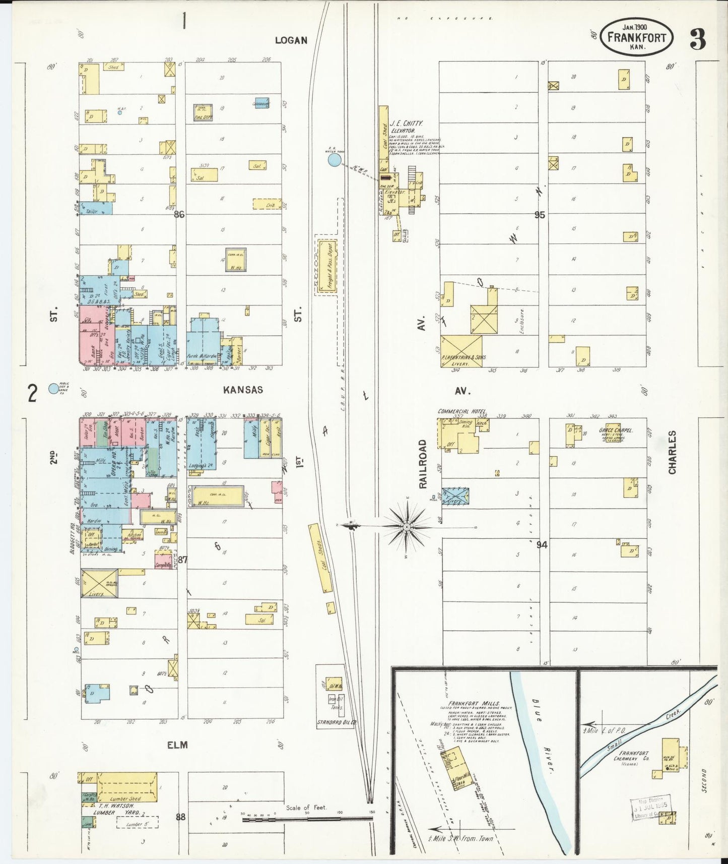 Sanborn Fire Insurance Map from Frankfort, Marshall County, Kansas (1900), Sheet #0003 - Historic Sanborn Fire Insurance Map Print, vintage old map wall art, antique decor, genealogy gift, Kansas Kansas map