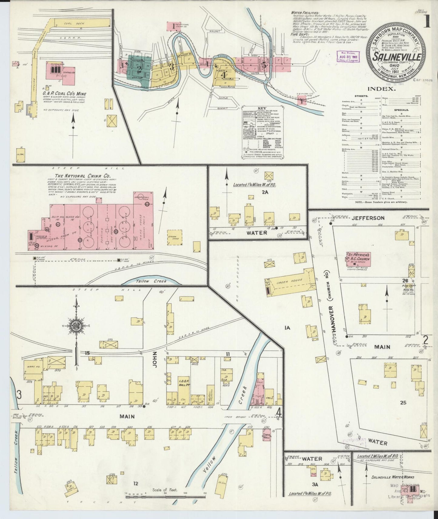 Sanborn Fire Insurance Map from Salineville, Columbiana County, Ohio (1911), Sheet #0001 - Historic Sanborn Fire Insurance Map Print, vintage old map wall art, antique decor, genealogy gift, Ohio Ohio map