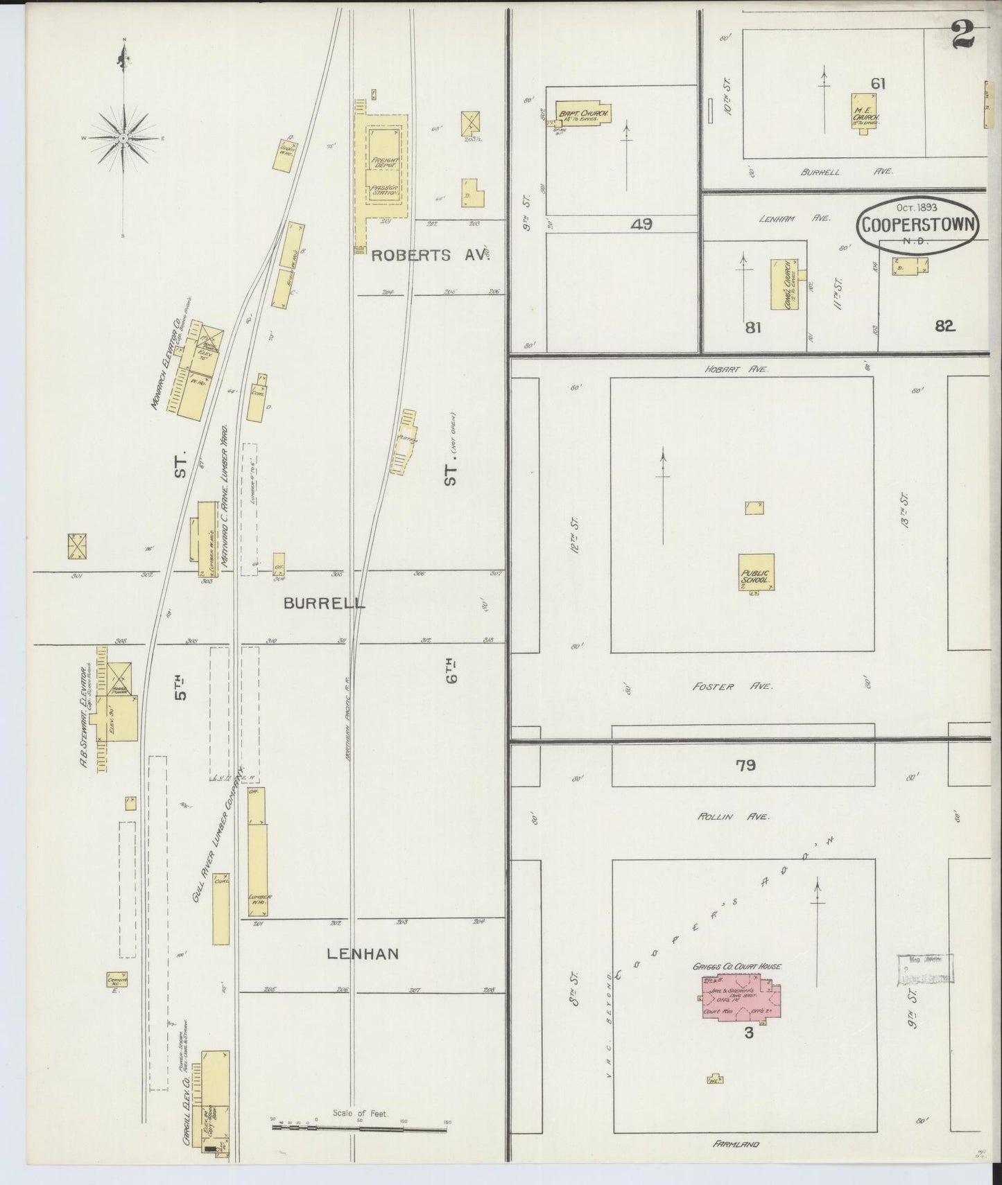Sanborn Fire Insurance Map from Cooperstown, Griggs County, North Dakota (1893), Sheet #0002 - Complete Map Set gallery image, historic Sanborn map, vintage wall art, North Dakota North Dakota