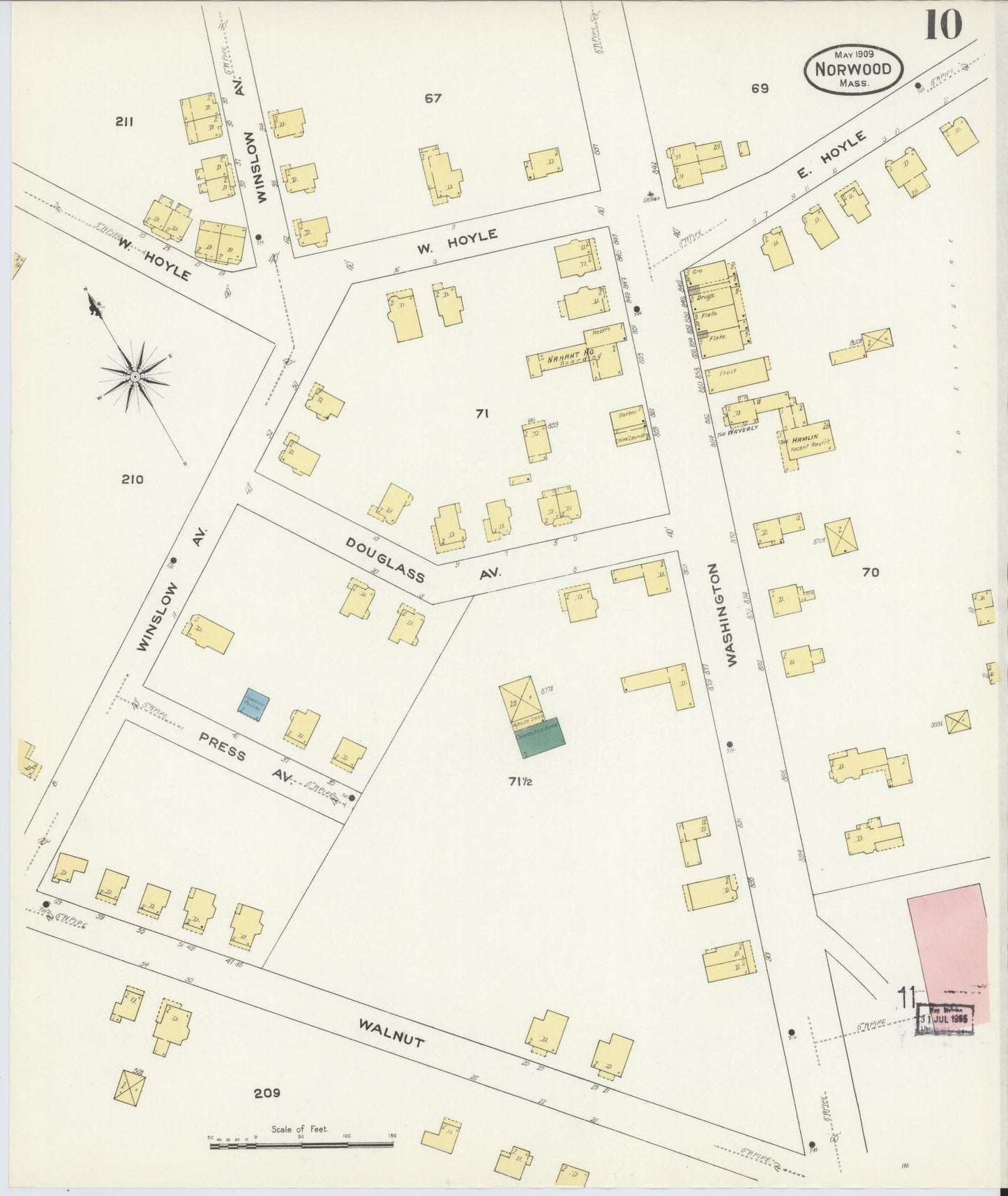 Sanborn Fire Insurance Map from Norwood, Norfolk County, Massachusetts (1909), Sheet #0010 - Historic Sanborn Fire Insurance Map Print, vintage old map wall art, antique decor, genealogy gift, Massachusetts Massachusetts map