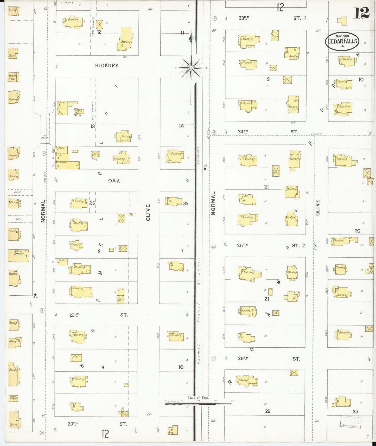 Sanborn Fire Insurance Map from Cedar Falls, Black Hawk County, Iowa (1900), Sheet #0012 - Historic Sanborn Fire Insurance Map Print, vintage old map wall art