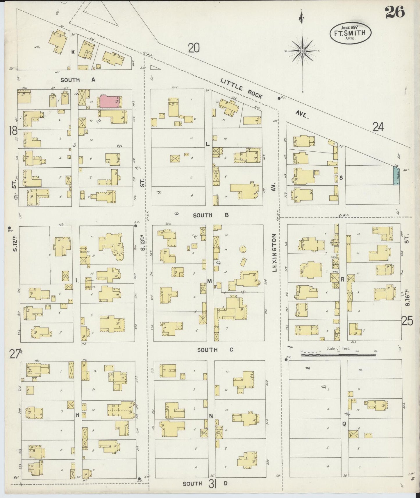 Sanborn Fire Insurance Map from Fort Smith, Sebastian County, Arkansas (1897), Sheet #0026 - Historic Sanborn Fire Insurance Map Print, vintage old map wall art, antique decor, genealogy gift, Arkansas Arkansas map