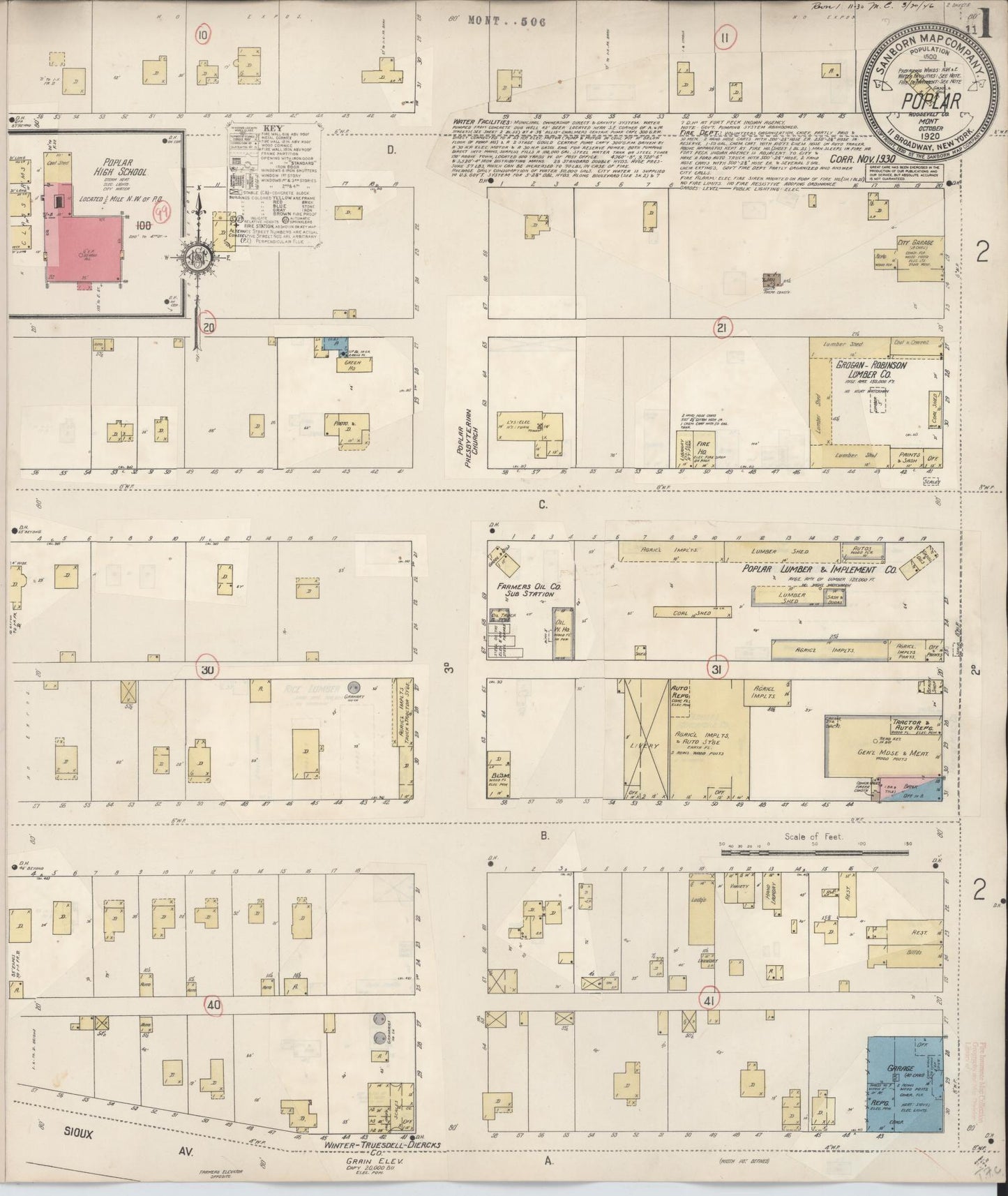 Sanborn Fire Insurance Map from Poplar, Roosevelt County, Montana. (1930) – Historic Sanborn Fire Insurance Map Print