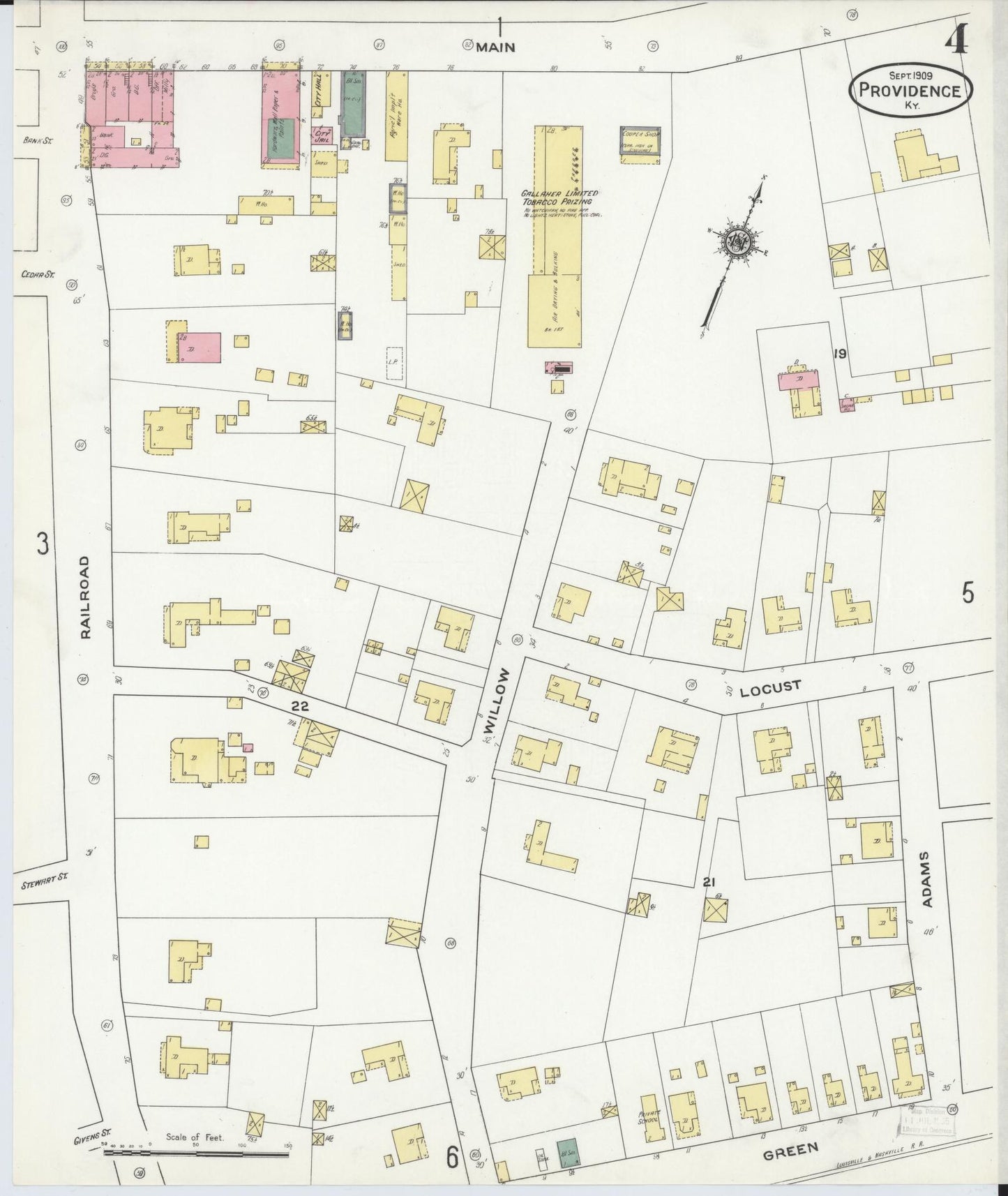 Sanborn Fire Insurance Map from Providence, Webster County, Kentucky (1909), Sheet #0004 - Historic Sanborn Fire Insurance Map Print, vintage old map wall art, antique decor, genealogy gift, Kentucky Kentucky map