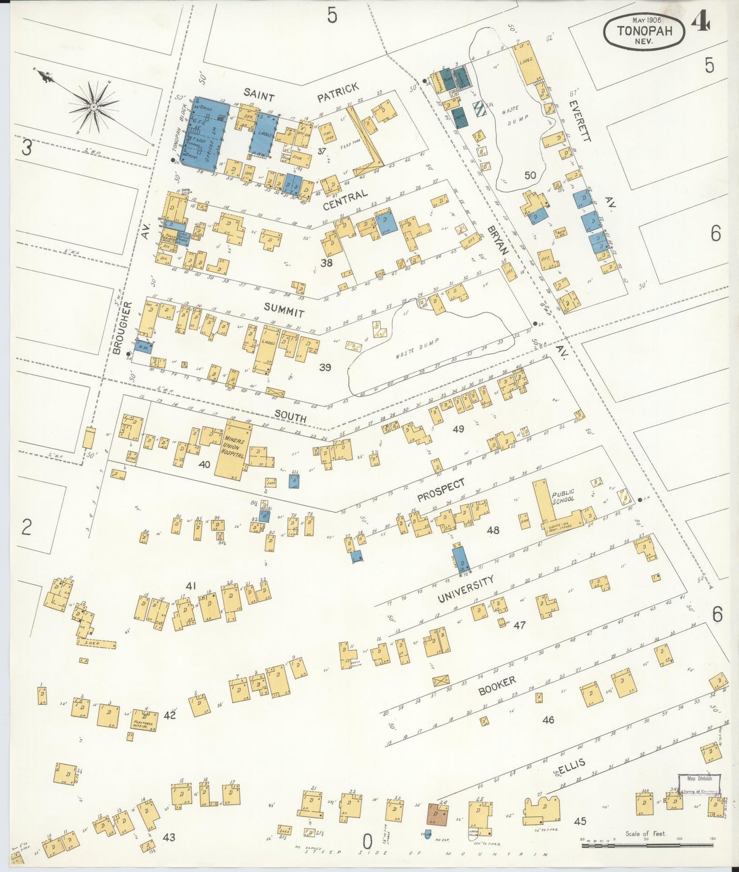 Sanborn Fire Insurance Map from Tonopah, Nye County, Nevada (1906), Sheet #0004 - Historic Sanborn Fire Insurance Map Print, vintage old map wall art, antique decor, genealogy gift, Nevada Nevada map