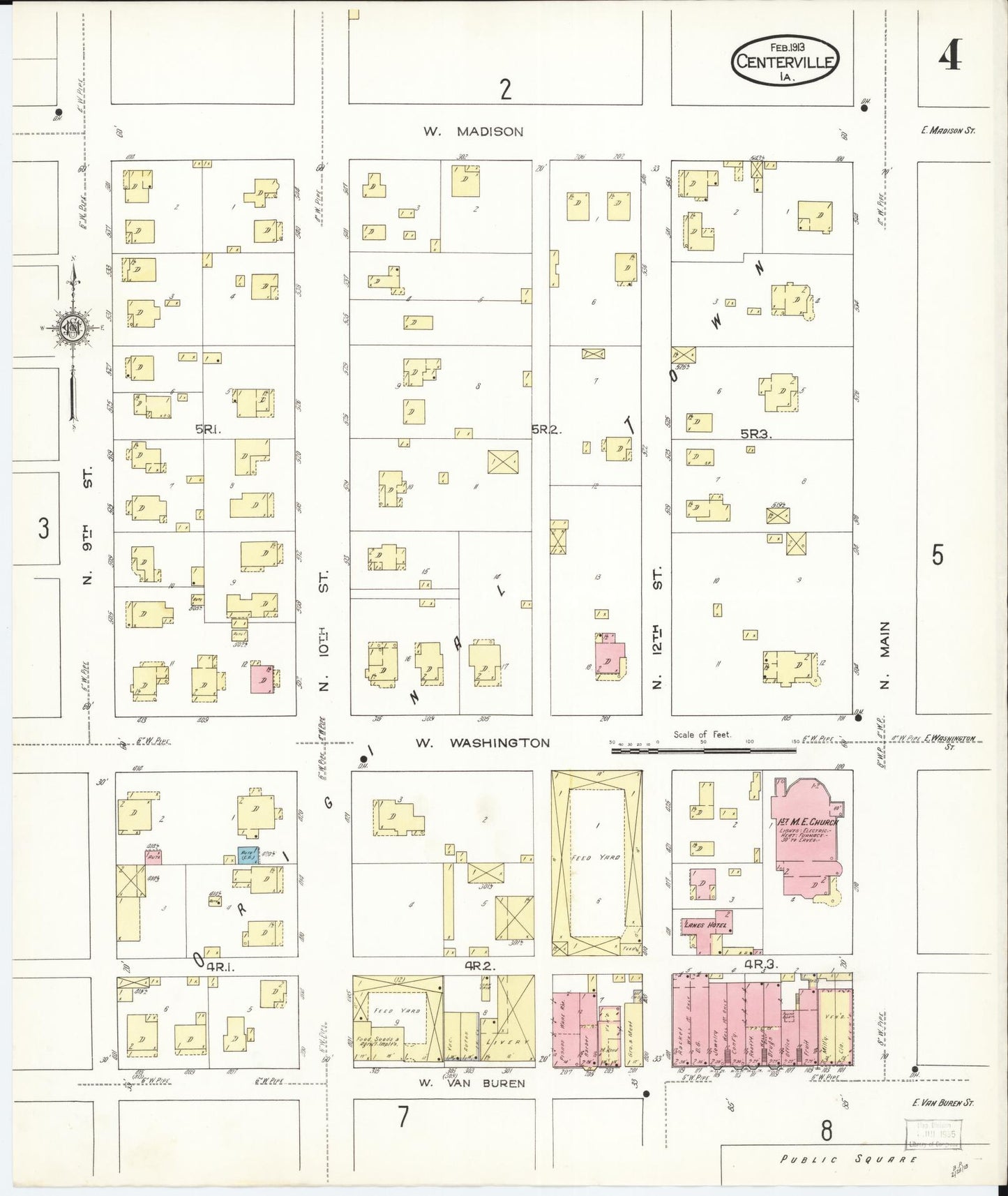 Sanborn Fire Insurance Map from Centerville, Appanoose County, Iowa (1913), Sheet #0004 - Historic Sanborn Fire Insurance Map Print, vintage old map wall art