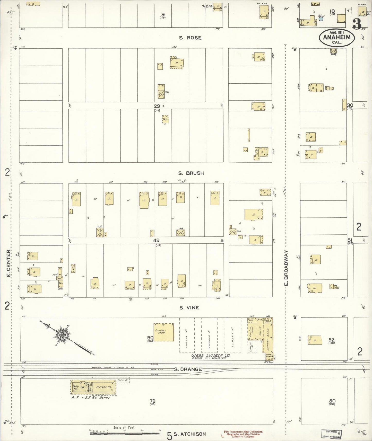 Sanborn Fire Insurance Map from Anaheim, Orange County, California (1911), Sheet #0003 - Historic Sanborn Fire Insurance Map Print, vintage old map wall art, antique decor, genealogy gift, California California map