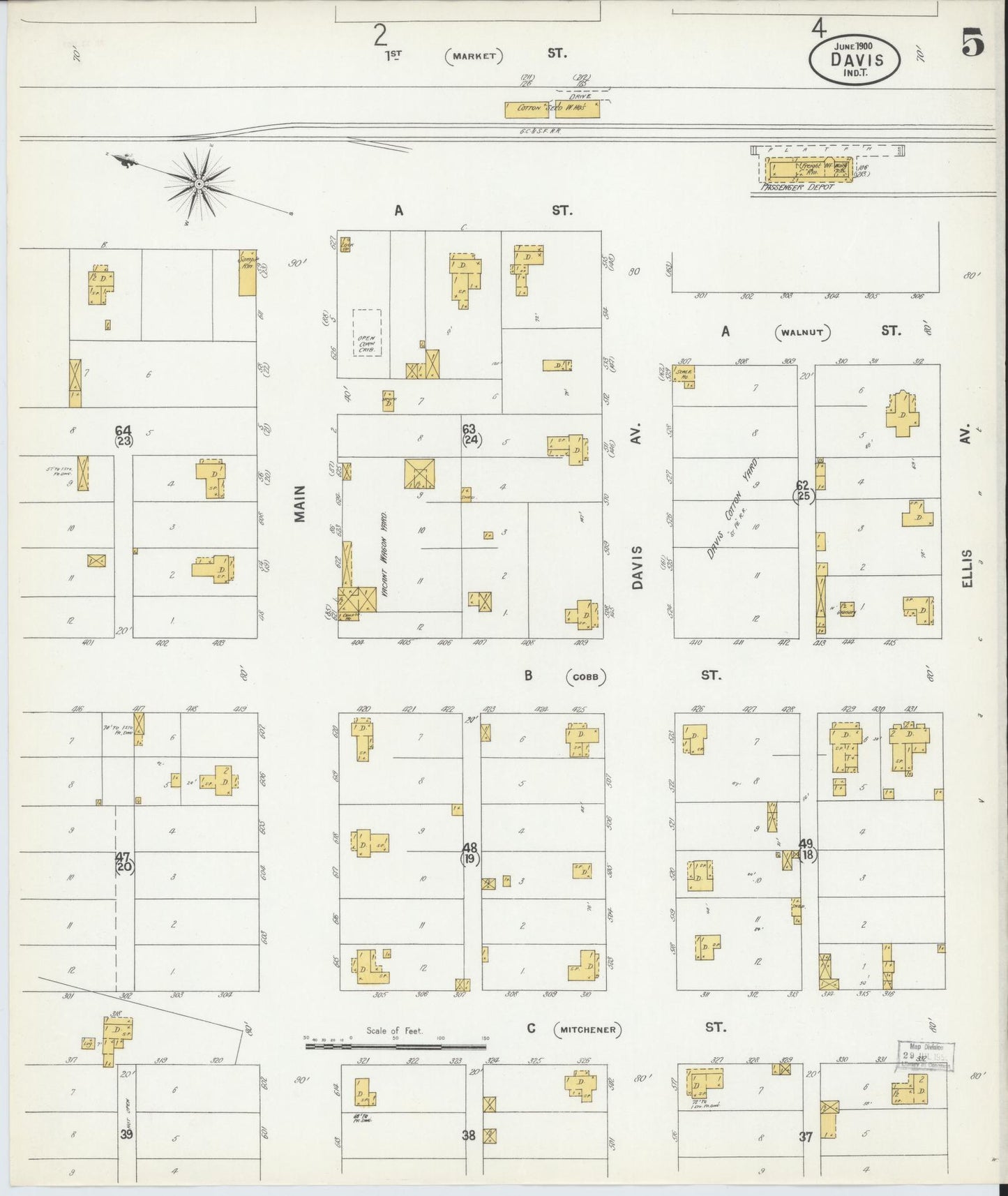Sanborn Fire Insurance Map from Davis, Murray County, Oklahoma (1900), Sheet #0005 - Historic Sanborn Fire Insurance Map Print, vintage old map wall art, antique decor, genealogy gift, Oklahoma Oklahoma map