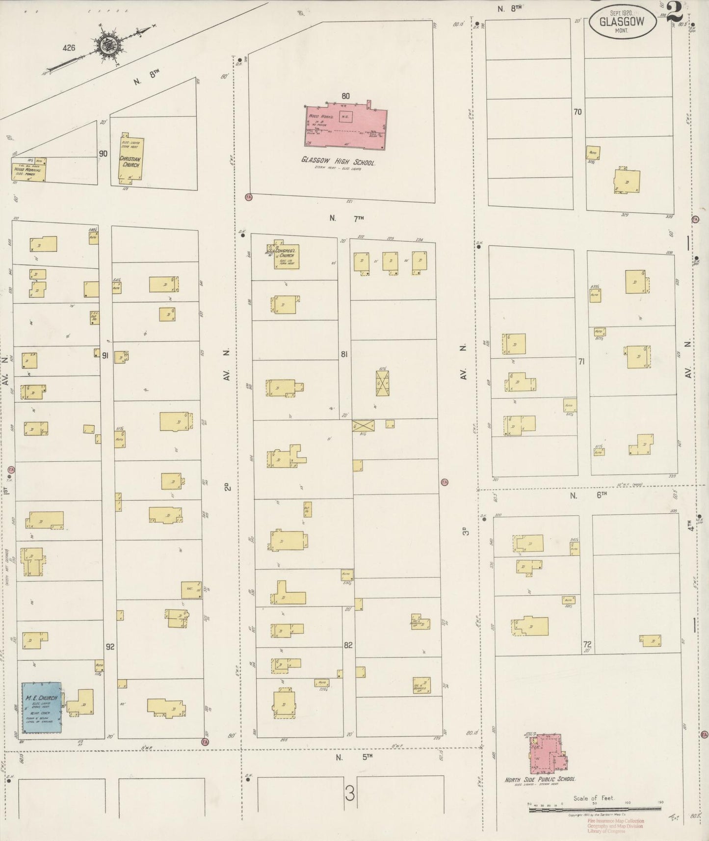 Sanborn Fire Insurance Map from Glasgow, Valley County, Montana (1920), Sheet #0002 - Historic Sanborn Fire Insurance Map Print, vintage old map wall art, antique decor, genealogy gift, Montana Montana map