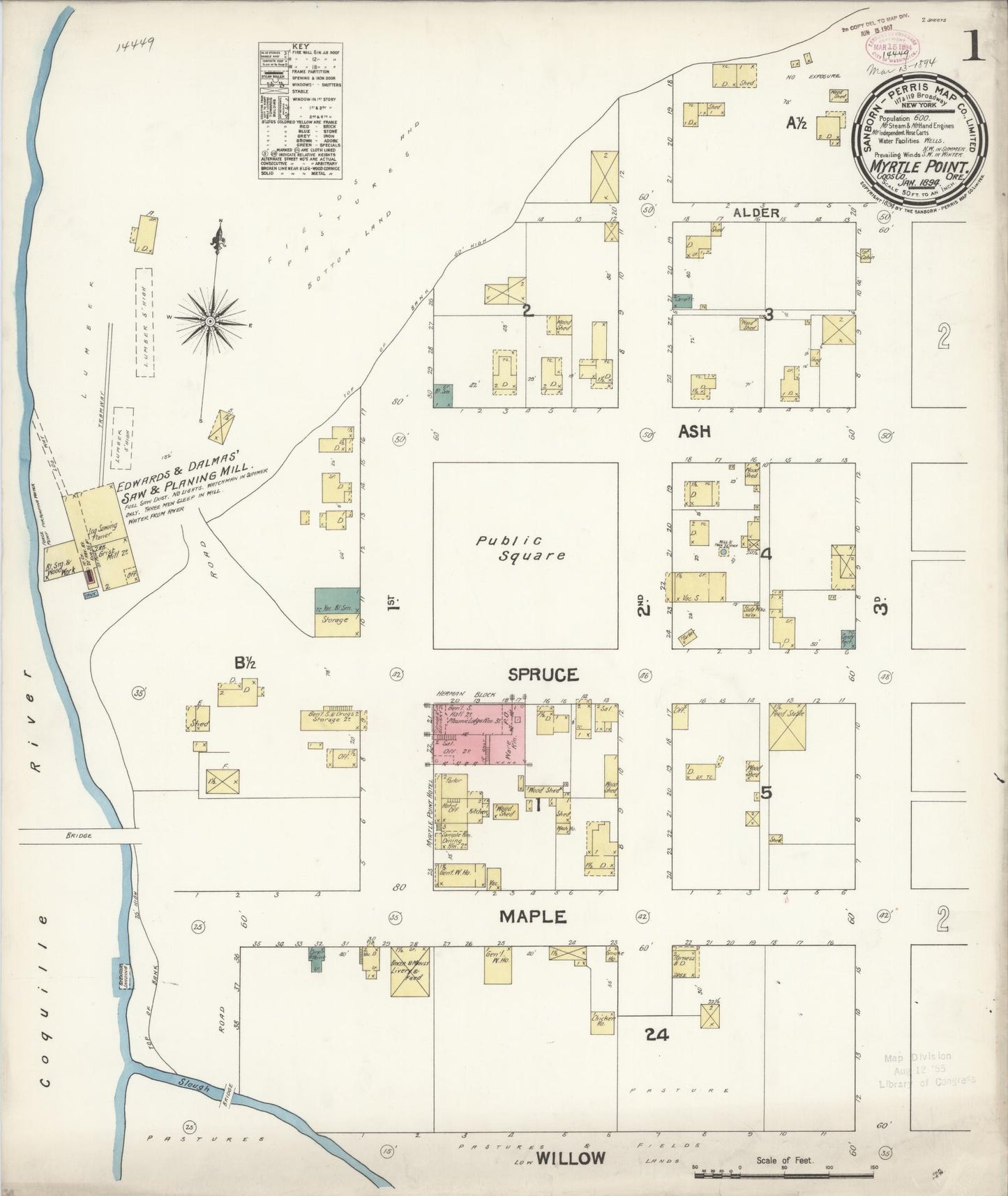 Sanborn Fire Insurance Map from Myrtle Point, Coos County, Oregon (1894), Sheet #0001 - Historic Sanborn Fire Insurance Map Print, vintage old map wall art, antique decor, genealogy gift, Oregon Oregon map