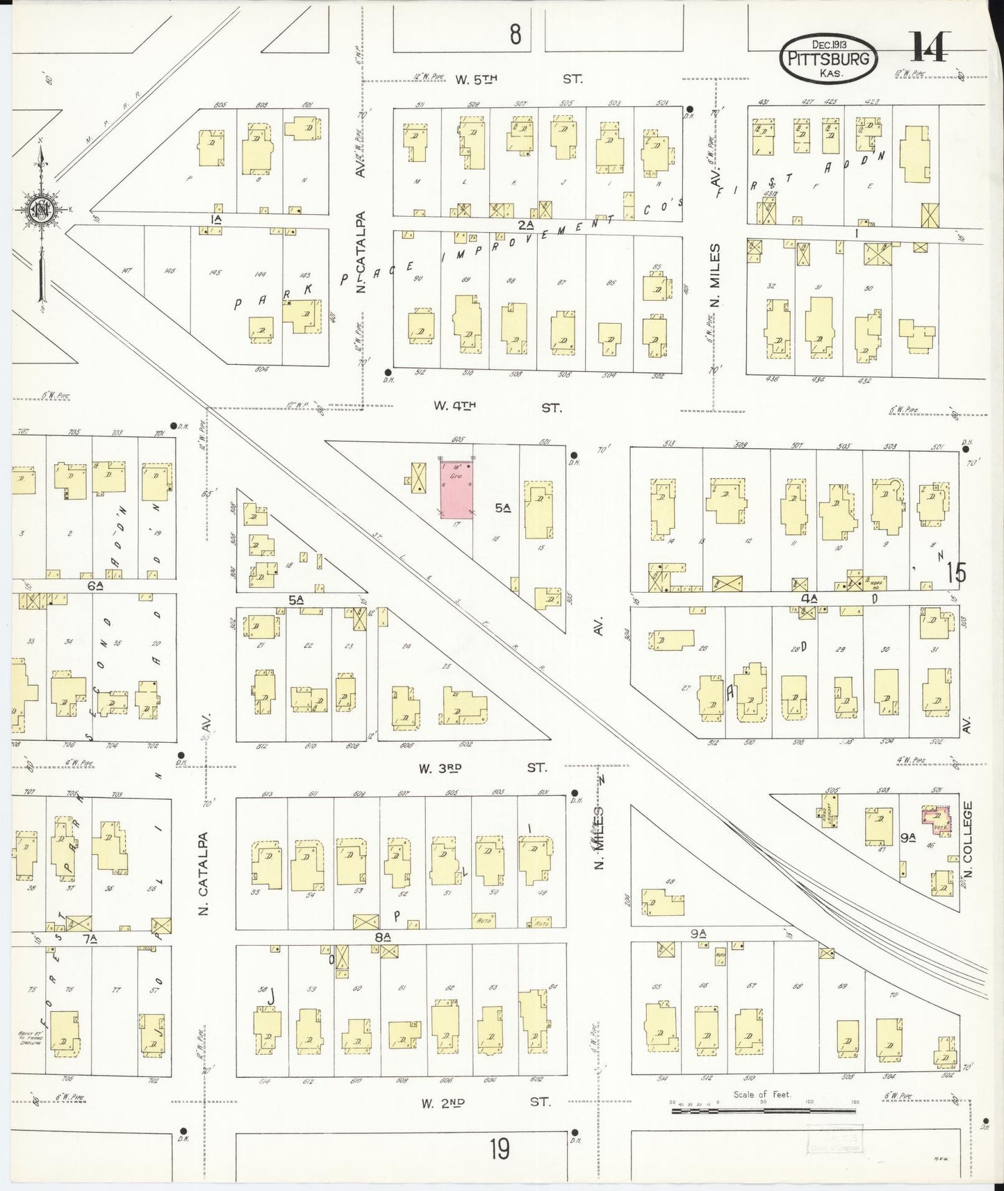 Sanborn Fire Insurance Map from Pittsburg, Crawford County, Kansas (1913), Sheet #0014 - Historic Sanborn Fire Insurance Map Print, vintage old map wall art, antique decor, genealogy gift, Kansas Kansas map
