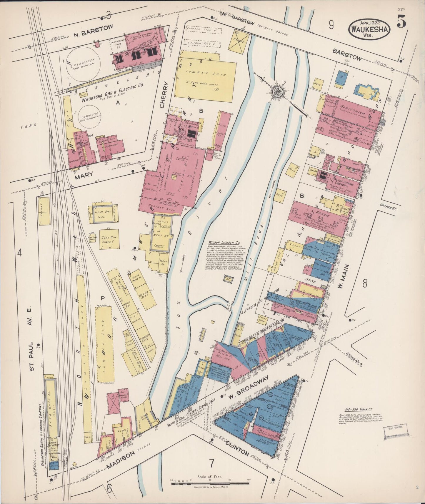 Sanborn Fire Insurance Map from Waukesha, Waukesha County, Wisconsin (1922), Sheet #0005 - Historic Sanborn Fire Insurance Map Print, vintage old map wall art, antique decor, genealogy gift, Wisconsin Wisconsin map