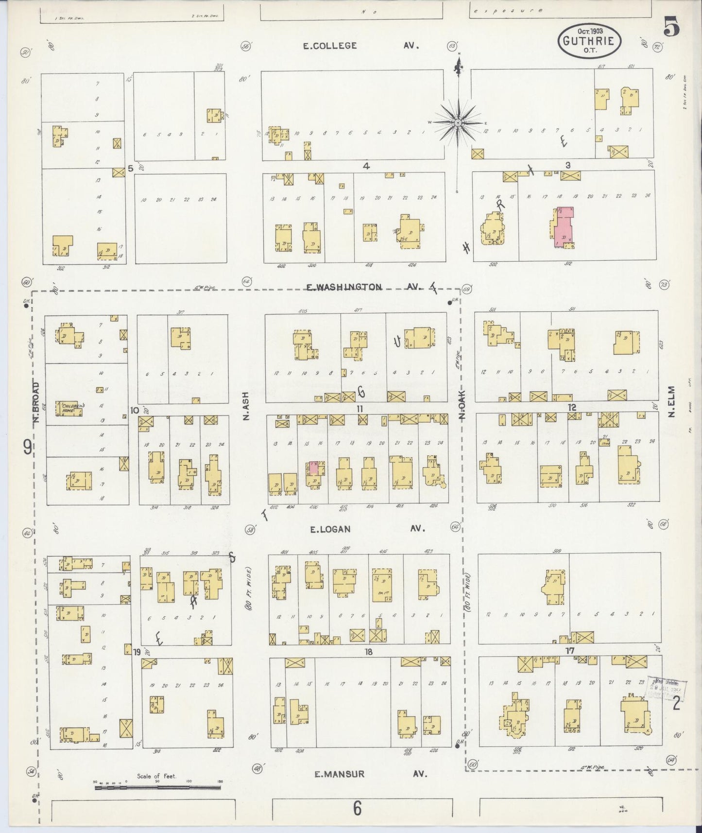 Sanborn Fire Insurance Map from Guthrie, Logain County, Oklahoma (1903), Sheet #0005 - Historic Sanborn Fire Insurance Map Print, vintage old map wall art, antique decor, genealogy gift, Oklahoma Oklahoma map