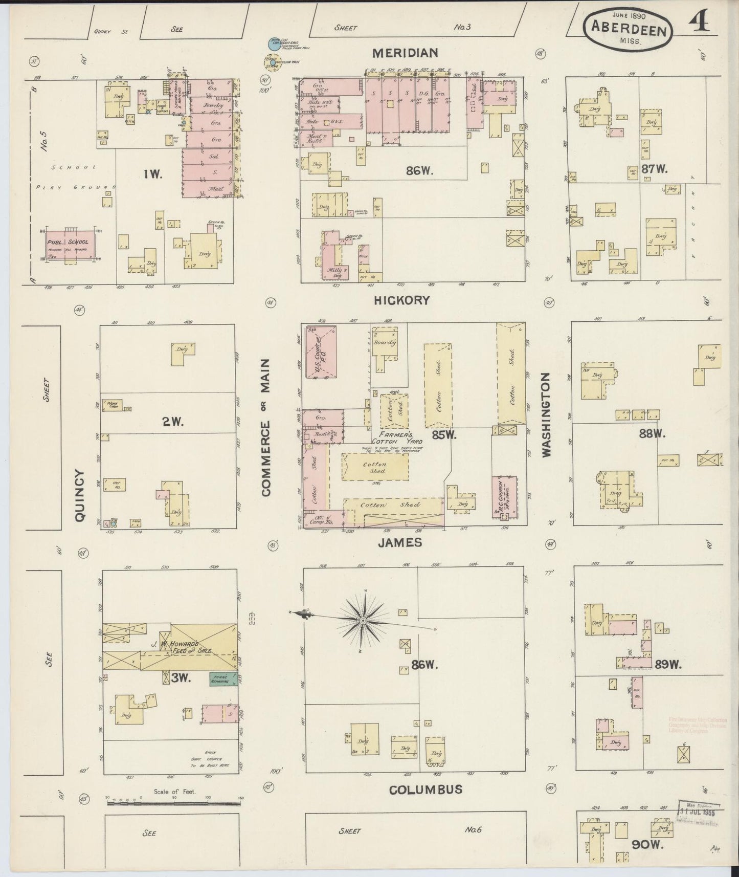 Sanborn Fire Insurance Map from Aberdeen, Monroe County, Mississippi (1890), Sheet #0004 - Historic Sanborn Fire Insurance Map Print, vintage old map wall art, antique decor, genealogy gift, Mississippi Mississippi map