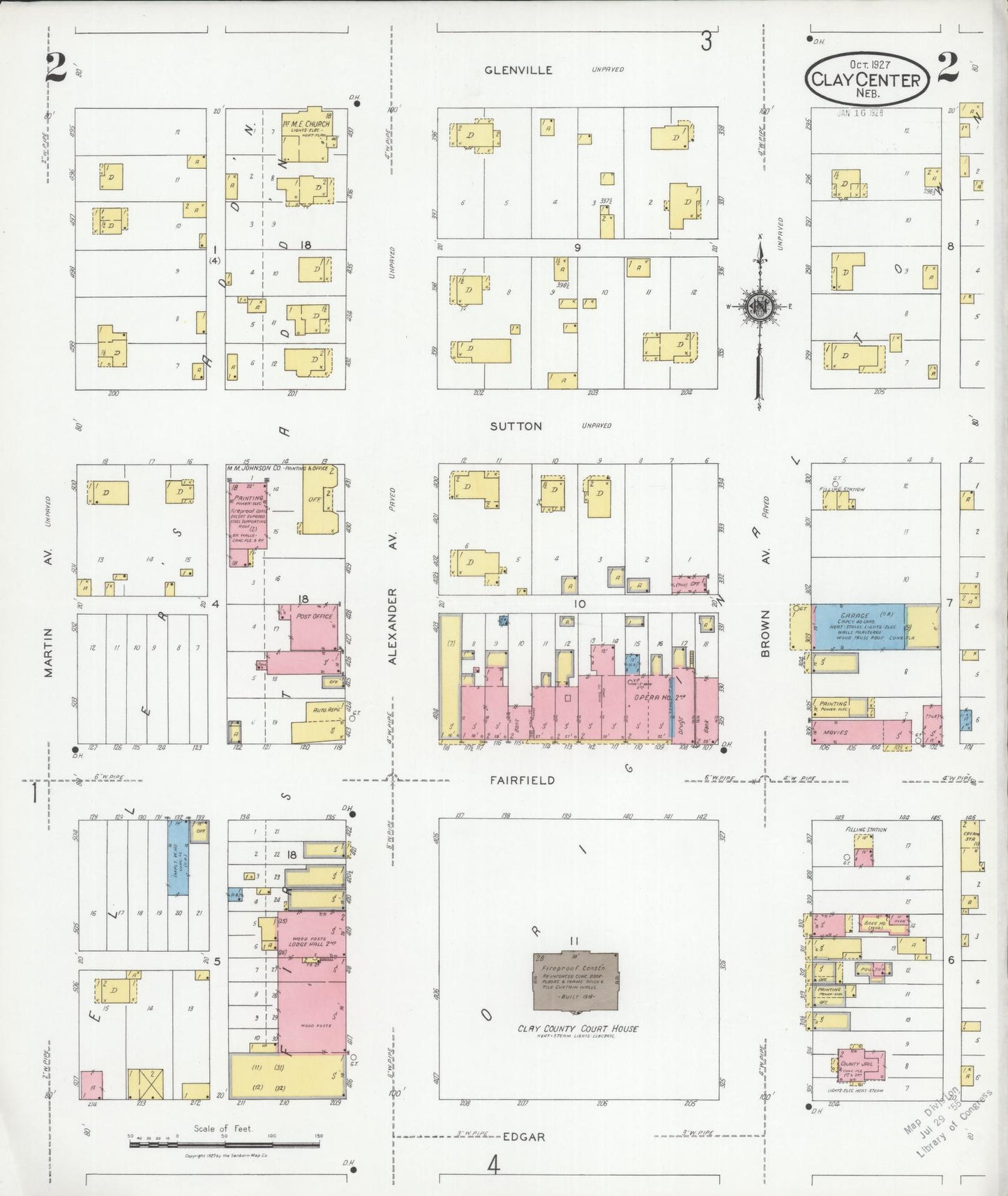 Sanborn Fire Insurance Map from Clay Center, Clay County, Nebraska (1927), Sheet #0002 - Historic Sanborn Fire Insurance Map Print, vintage old map wall art, antique decor, genealogy gift, Nebraska Nebraska map