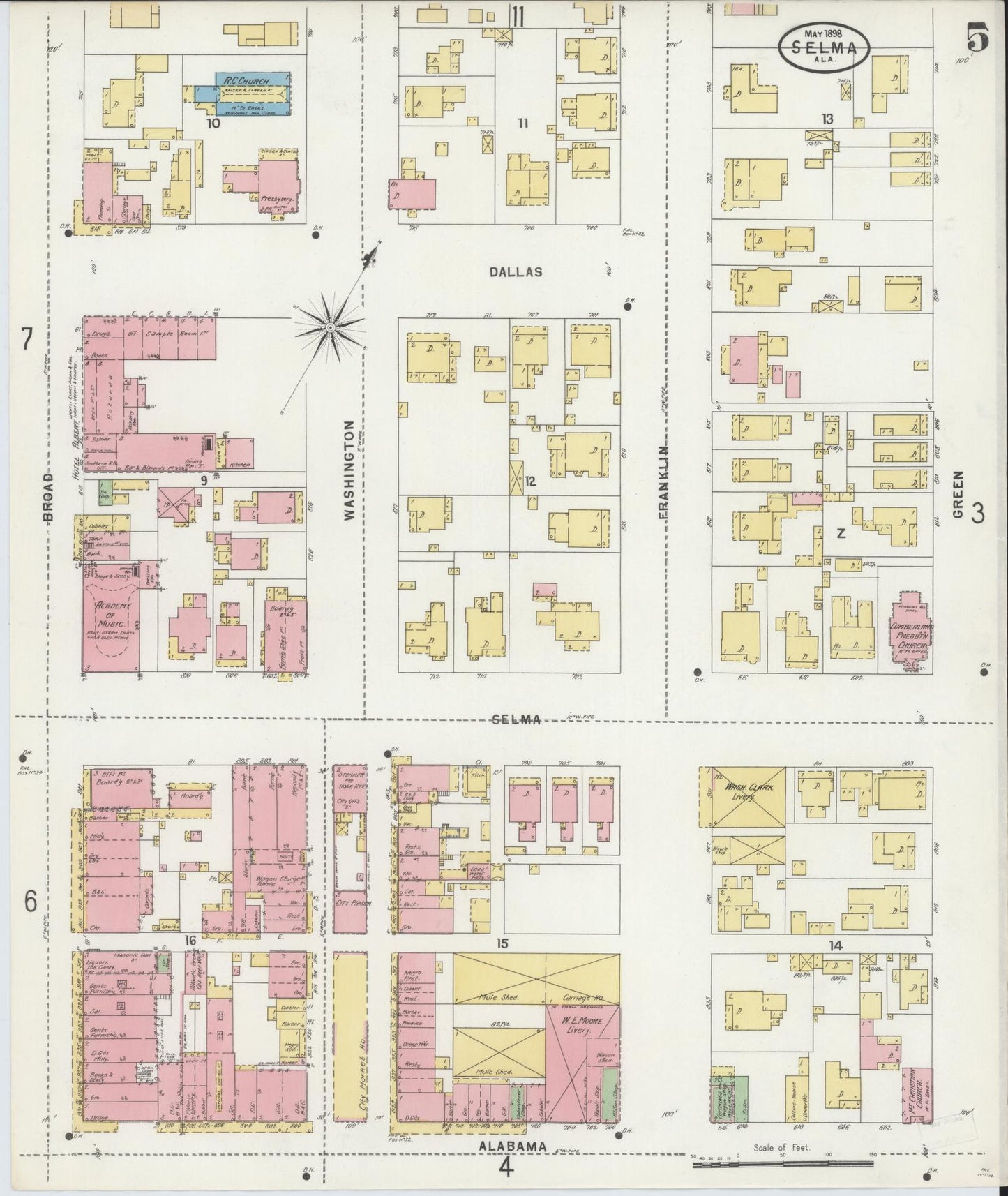 Sanborn Fire Insurance Map from Selma, Dallas County, Alabama (1898), Sheet #0005 - Historic Sanborn Fire Insurance Map Print, vintage old map wall art, antique decor, genealogy gift, Alabama Alabama map