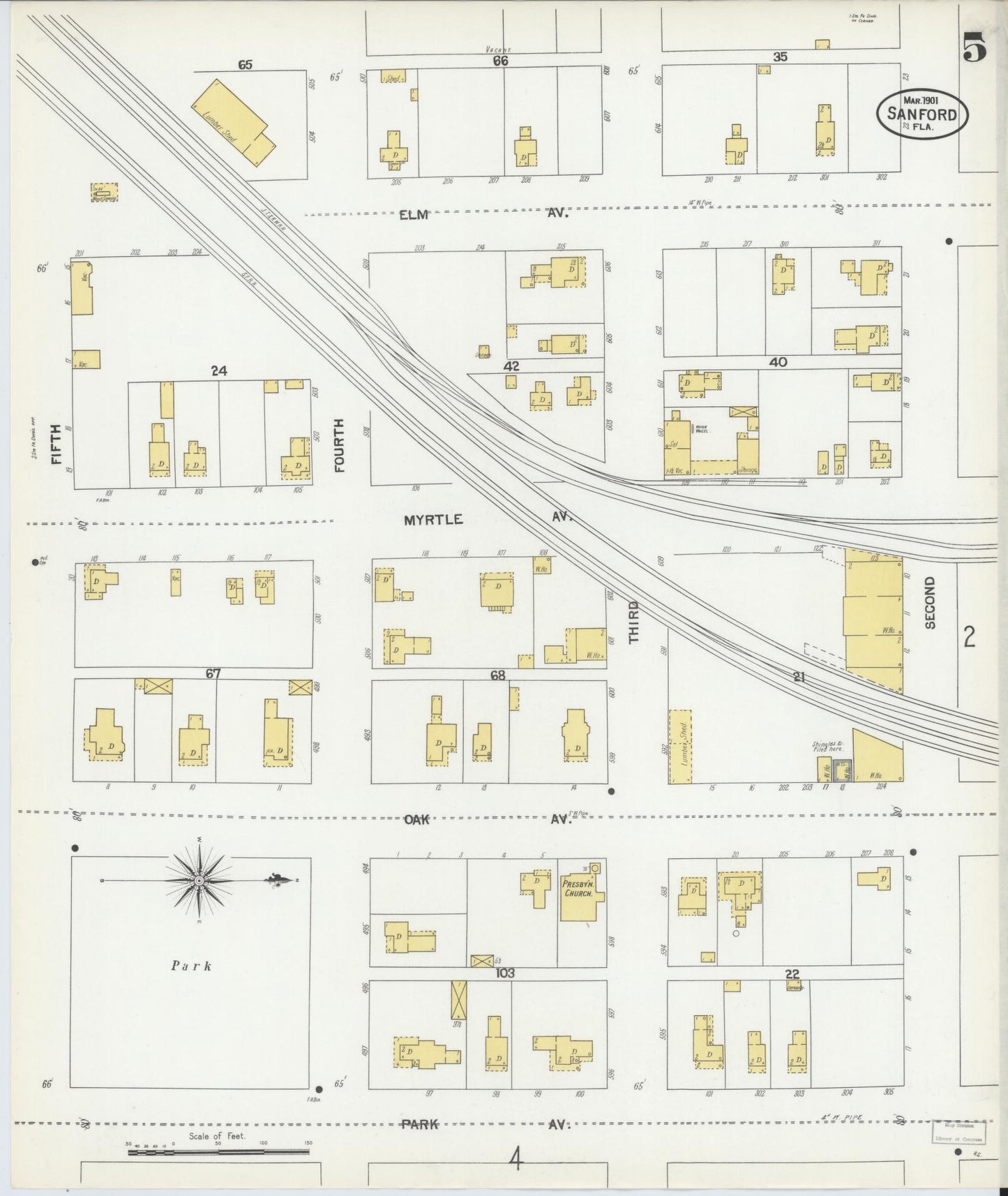 Sanborn Fire Insurance Map from Sanford, Seminole County, Florida (1901), Sheet #0005 - Complete Map Set gallery image, historic Sanborn map, vintage wall art, Florida Florida