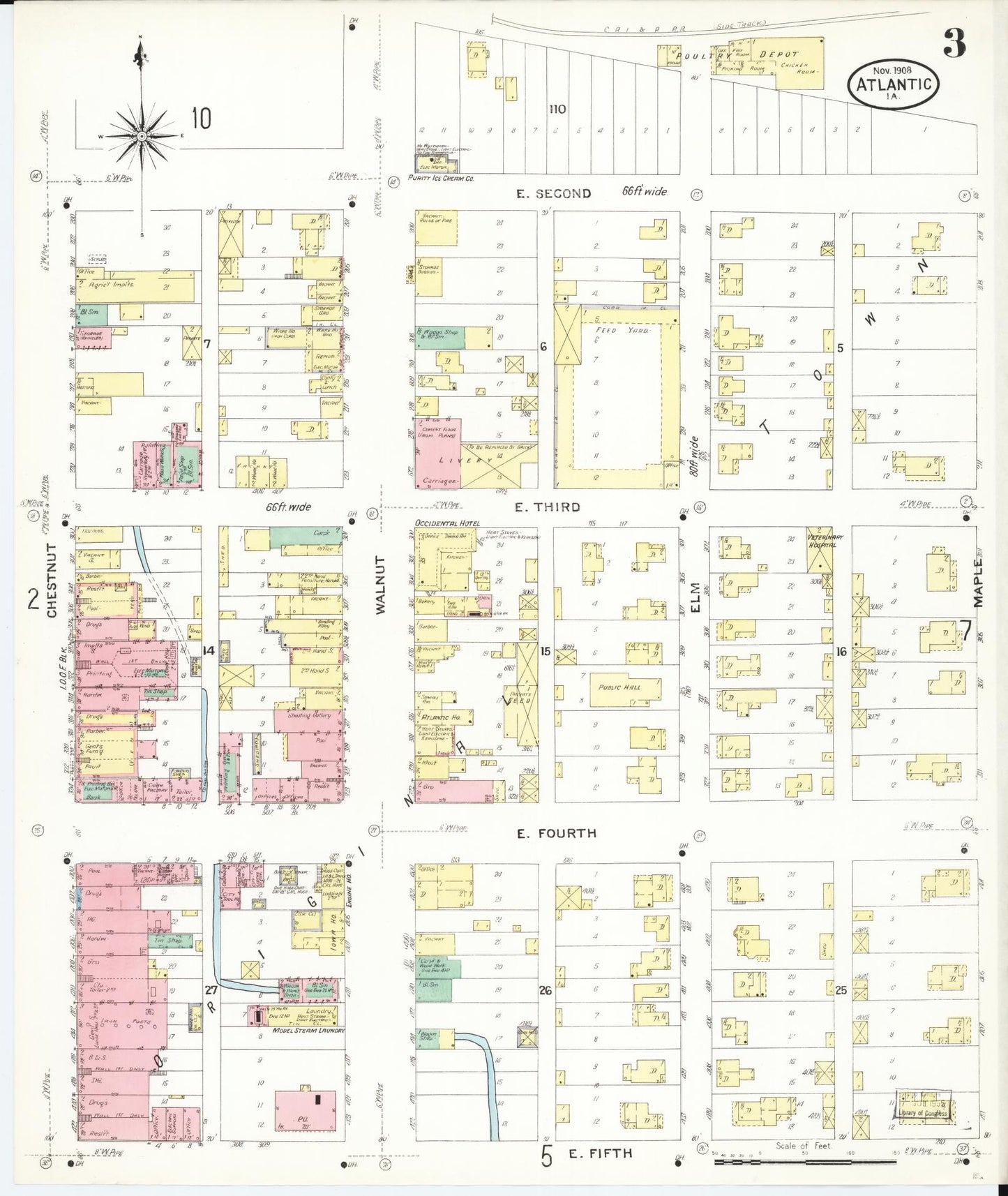 Sanborn Fire Insurance Map from Atlantic, Cass County, Iowa (1908), Sheet #0003 - Historic Sanborn Fire Insurance Map Print, vintage old map wall art