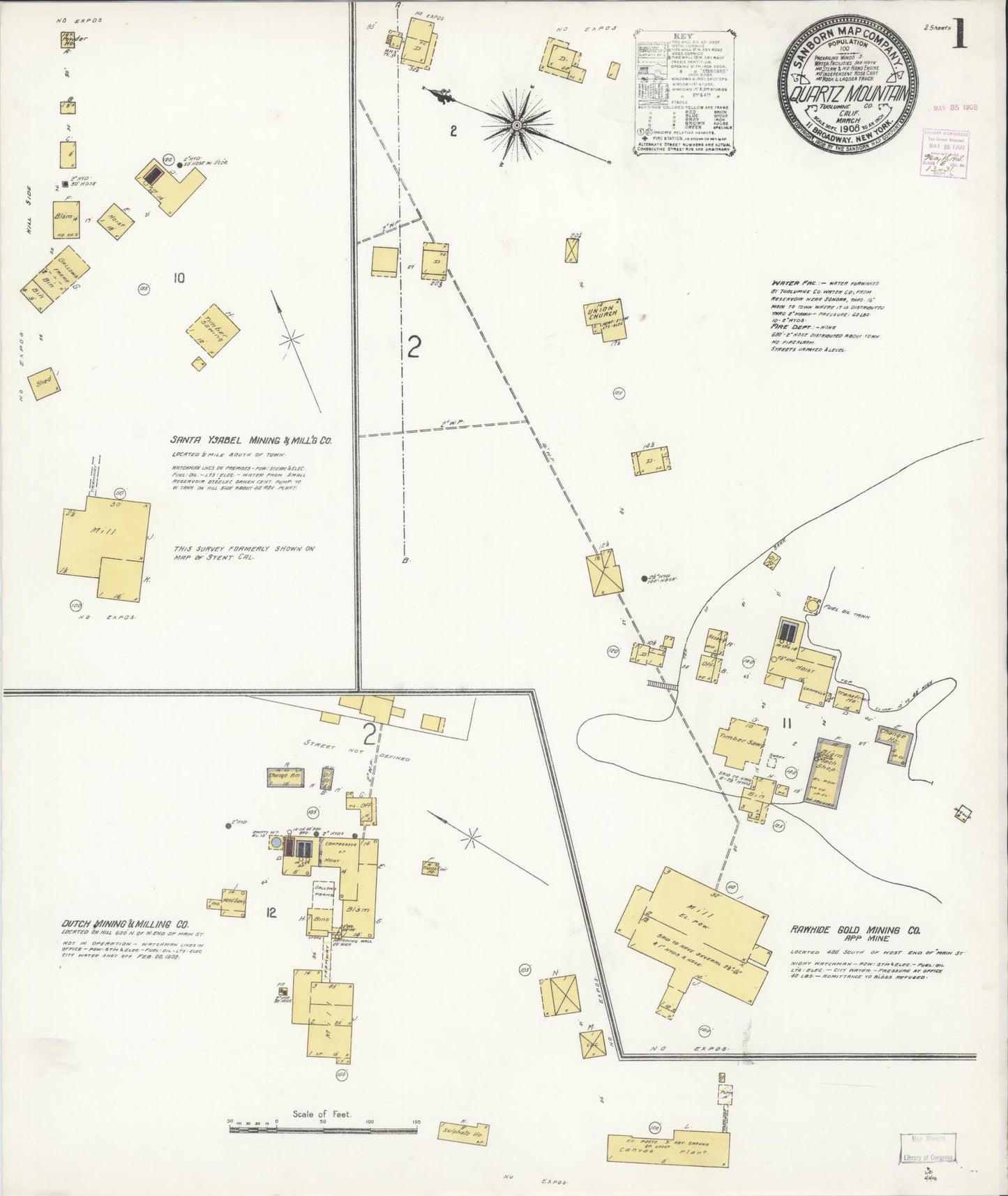 Sanborn Fire Insurance Map from Quartz Mountain, Tuolumne County, California. (1908) – Historic Sanborn Fire Insurance Map Print