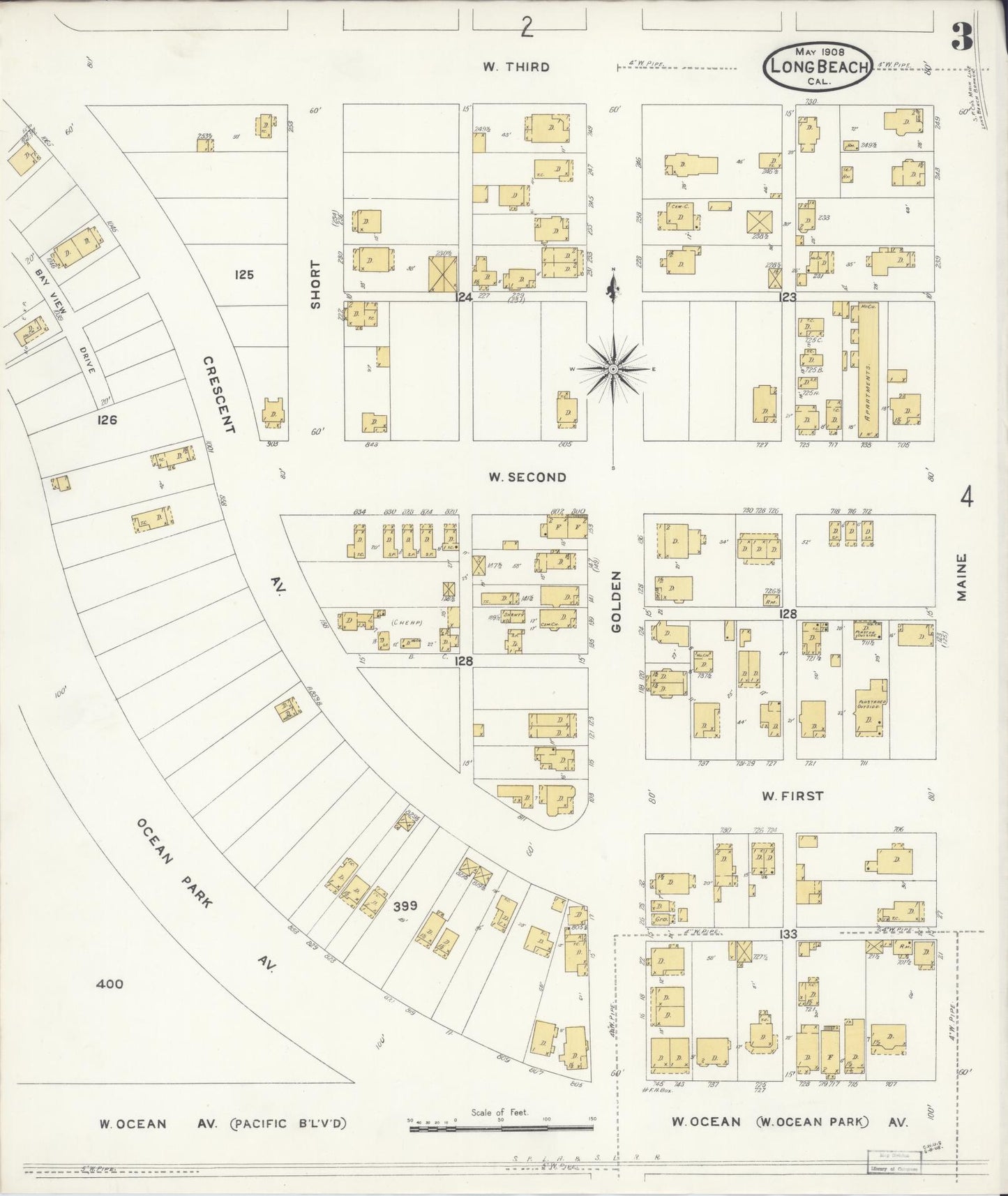 Sanborn Fire Insurance Map from Long Beach, Los Angeles County, California (1908), Sheet #0003 - Historic Sanborn Fire Insurance Map Print, vintage old map wall art, antique decor, genealogy gift, California California map