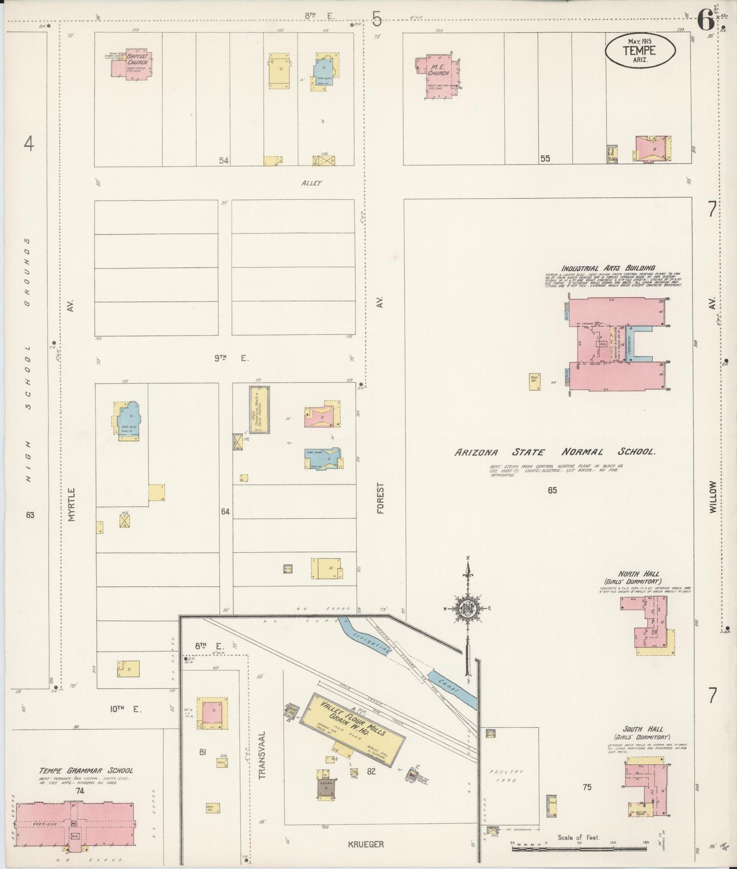 Sanborn Fire Insurance Map from Tempe, Maricopa County, Arizona (1915), Sheet #0006 - Historic Sanborn Fire Insurance Map Print, vintage old map wall art, antique decor, genealogy gift, Arizona Arizona map