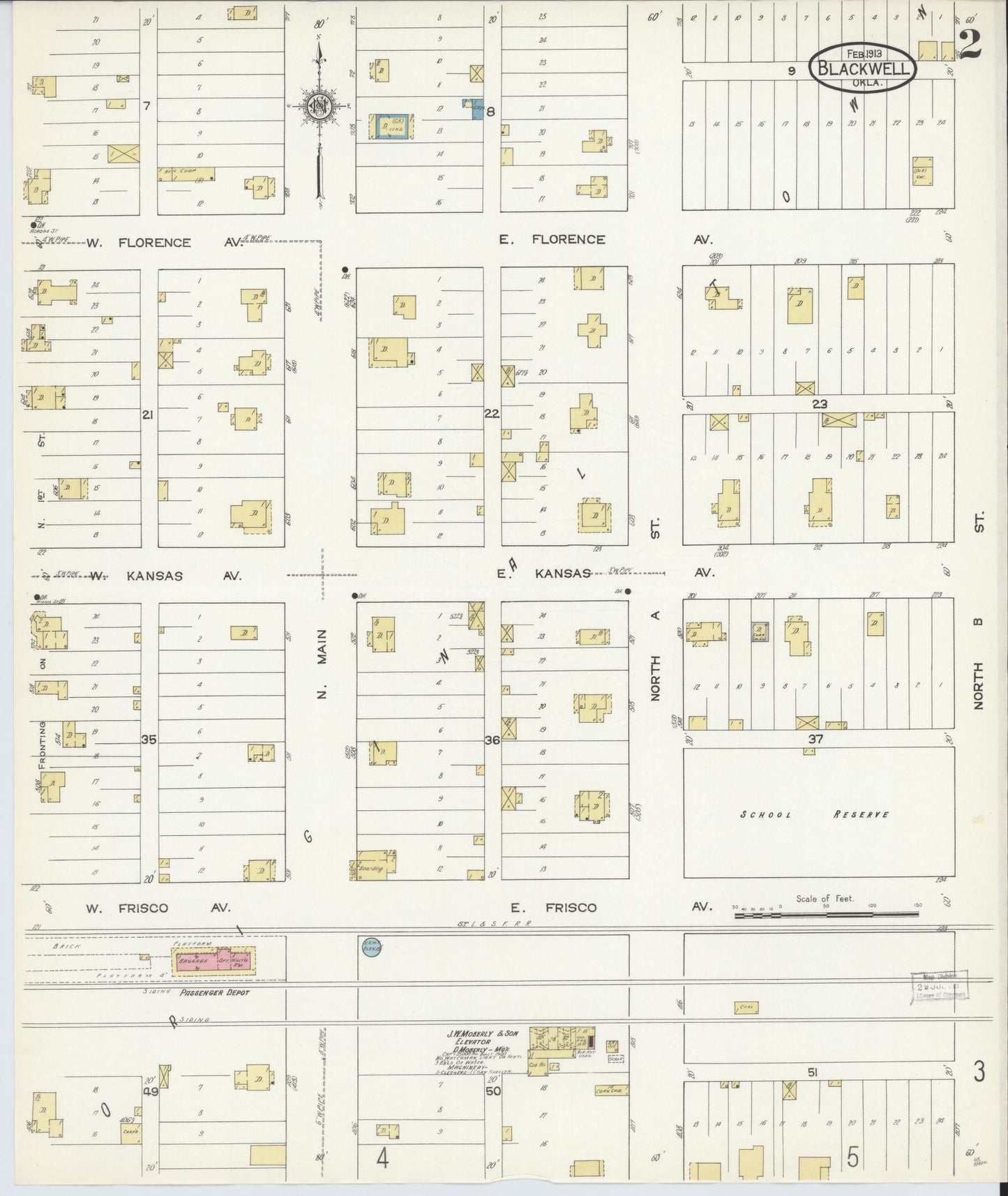 Sanborn Fire Insurance Map from Blackwell, Kay County, Oklahoma (1913), Sheet #0002 - Historic Sanborn Fire Insurance Map Print, vintage old map wall art, antique decor, genealogy gift, Oklahoma Oklahoma map