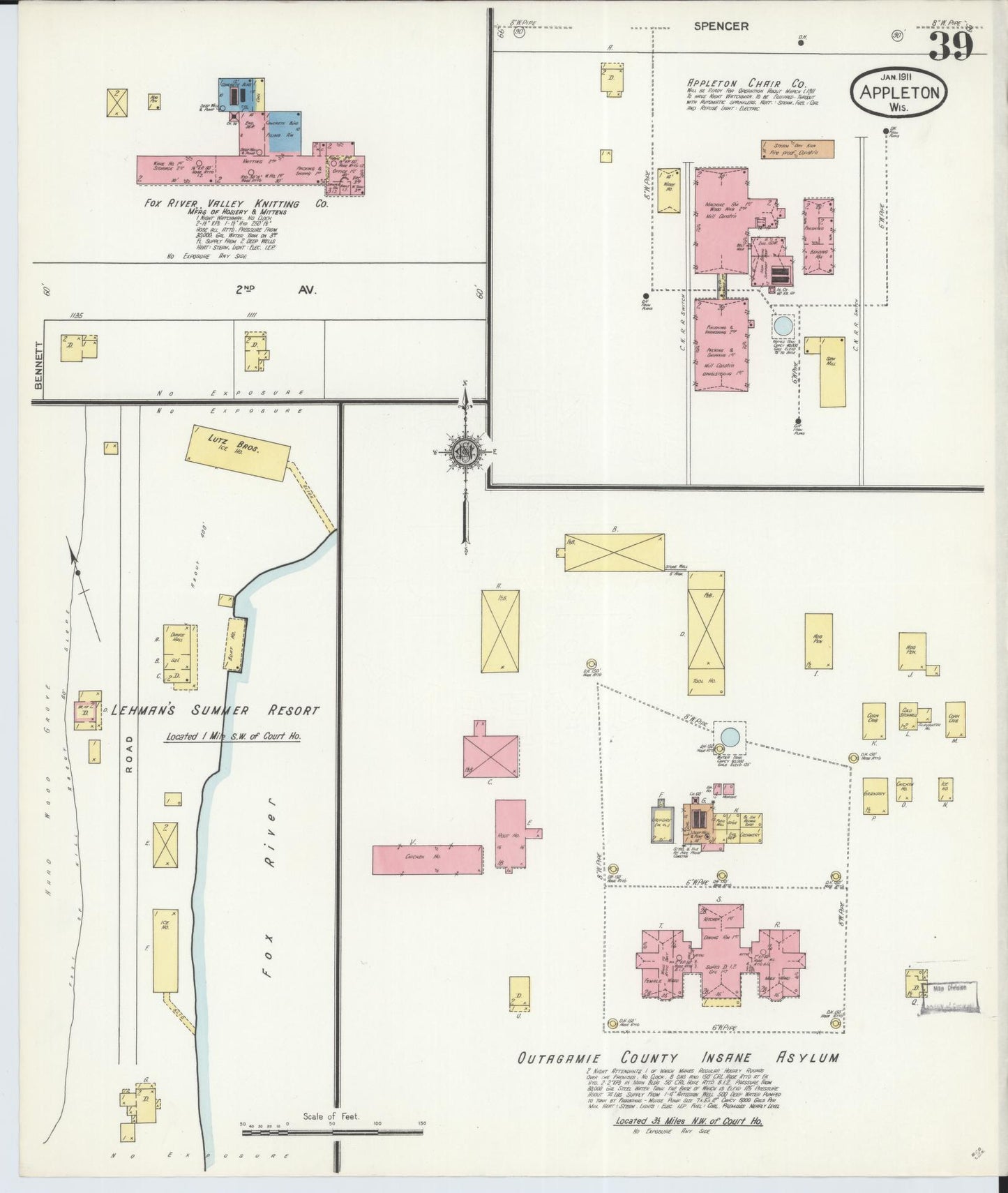 Sanborn Fire Insurance Map from Appleton, Outagamie County, Wisconsin (1911), Sheet #0039 - Historic Sanborn Fire Insurance Map Print, vintage old map wall art, antique decor, genealogy gift, Wisconsin Wisconsin map