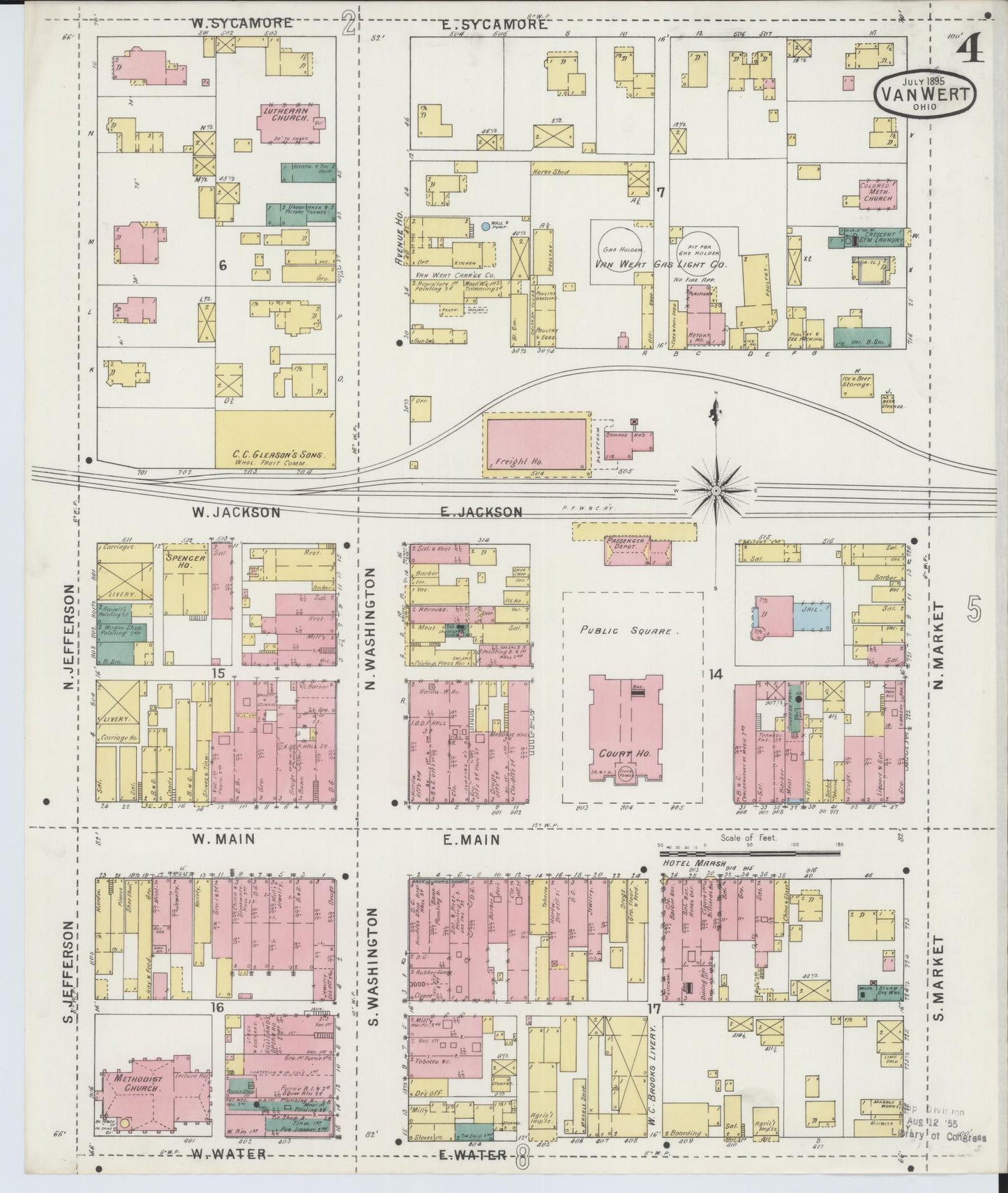 Sanborn Fire Insurance Map from Van Wert, Van Wert County, Ohio (1895), Sheet #0004 - Historic Sanborn Fire Insurance Map Print, vintage old map wall art, antique decor, genealogy gift, Ohio Ohio map