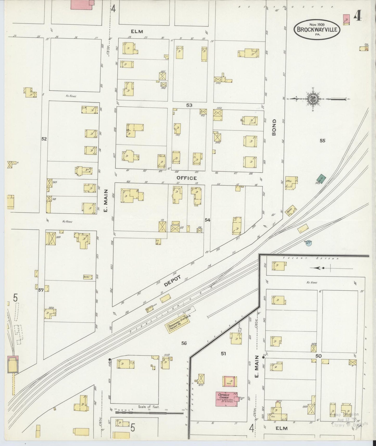Sanborn Fire Insurance Map from Brockway, Jefferson County, Pennsylvania (1909), Sheet #0004 - Historic Sanborn Fire Insurance Map Print, vintage old map wall art, antique decor, genealogy gift, Pennsylvania Pennsylvania map