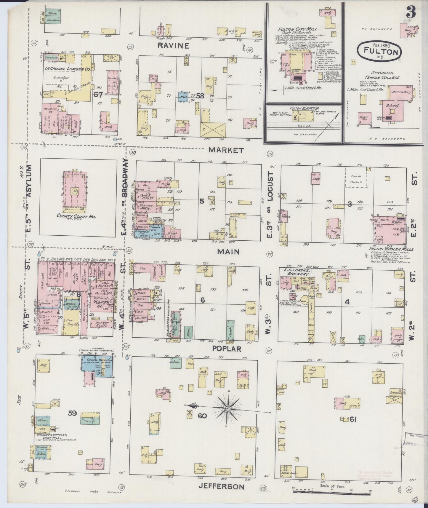Sanborn Fire Insurance Map from Fulton, Callaway County, Missouri (1890), Sheet #0003 - Historic Sanborn Fire Insurance Map Print, vintage old map wall art, antique decor, genealogy gift, Missouri Missouri map