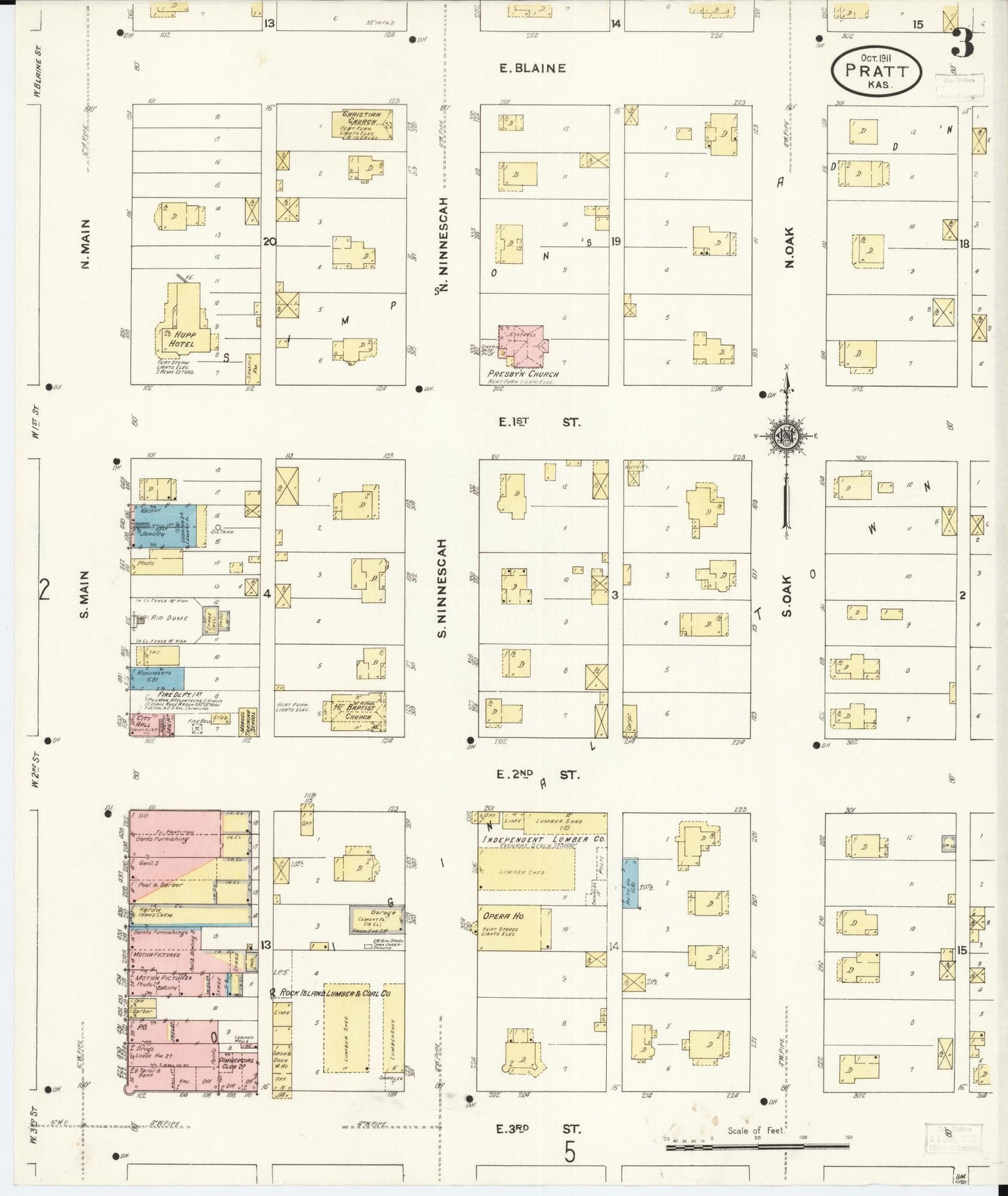 Sanborn Fire Insurance Map from Pratt, Pratt County, Kansas (1911), Sheet #0003 - Historic Sanborn Fire Insurance Map Print, vintage old map wall art, antique decor, genealogy gift, Kansas Kansas map