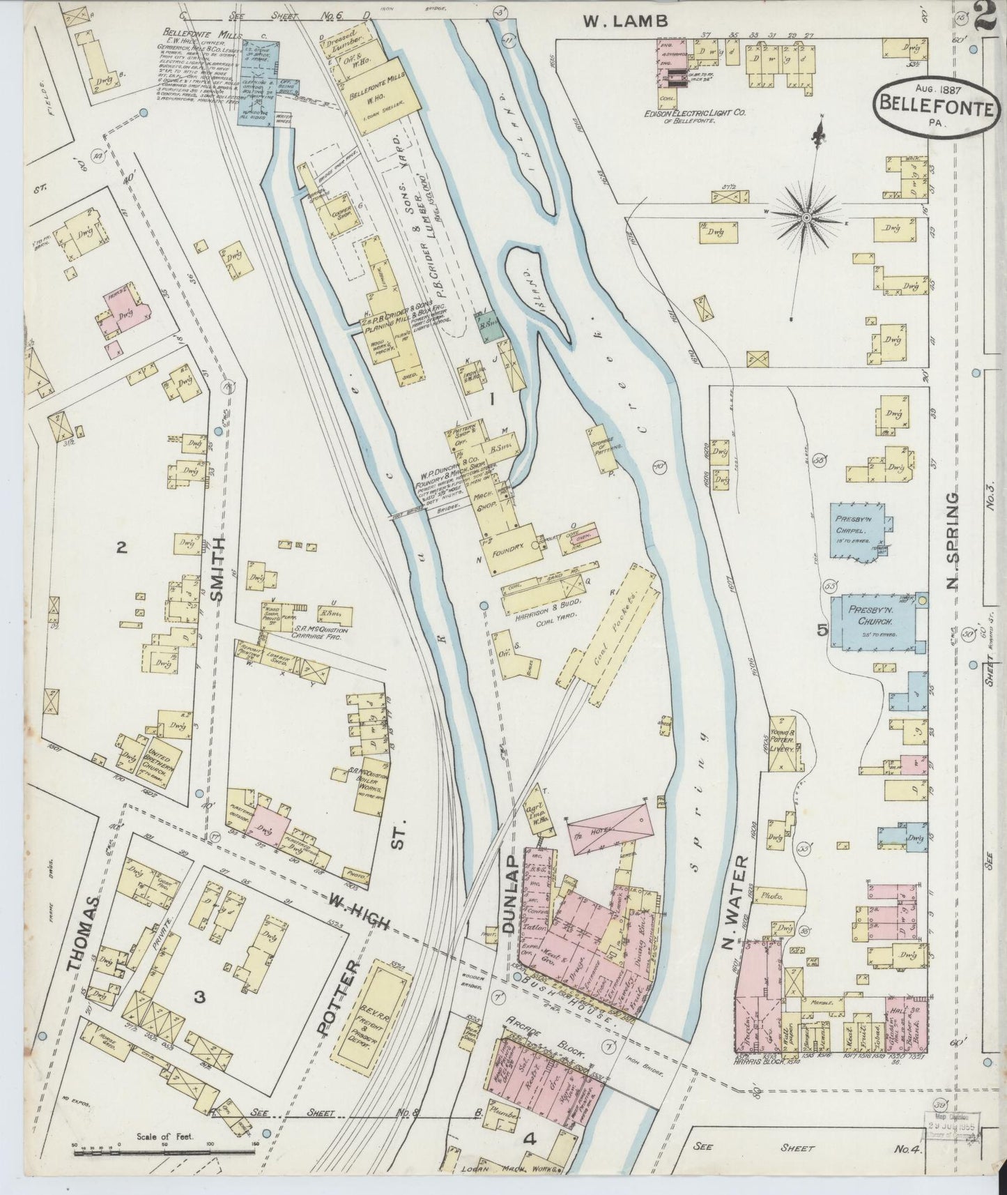 Sanborn Fire Insurance Map from Bellefonte, Centre County, Pennsylvania (1887), Sheet #0002 - Historic Sanborn Fire Insurance Map Print, vintage old map wall art, antique decor, genealogy gift, Pennsylvania Pennsylvania map
