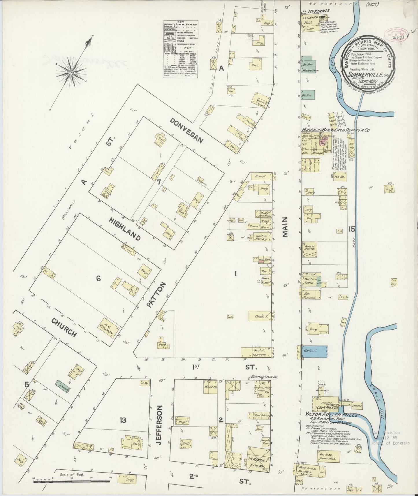Sanborn Fire Insurance Map from Summerville, Union County, Oregon (1890), Sheet #0001 - Historic Sanborn Fire Insurance Map Print, vintage old map wall art, antique decor, genealogy gift, Oregon Oregon map