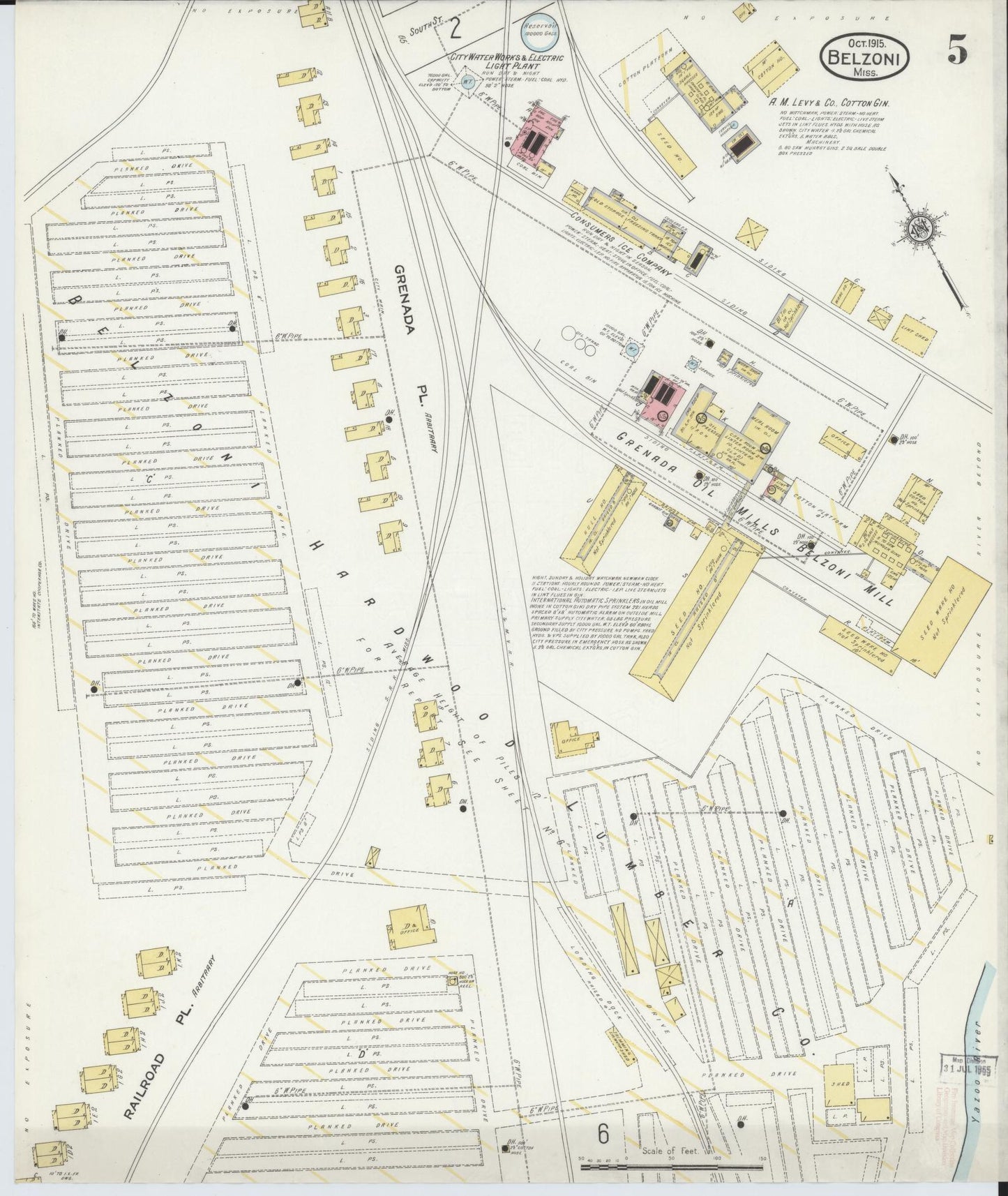 Sanborn Fire Insurance Map from Belzoni, Washington County, Mississippi (1915), Sheet #0005 - Historic Sanborn Fire Insurance Map Print, vintage old map wall art, antique decor, genealogy gift, Mississippi Mississippi map
