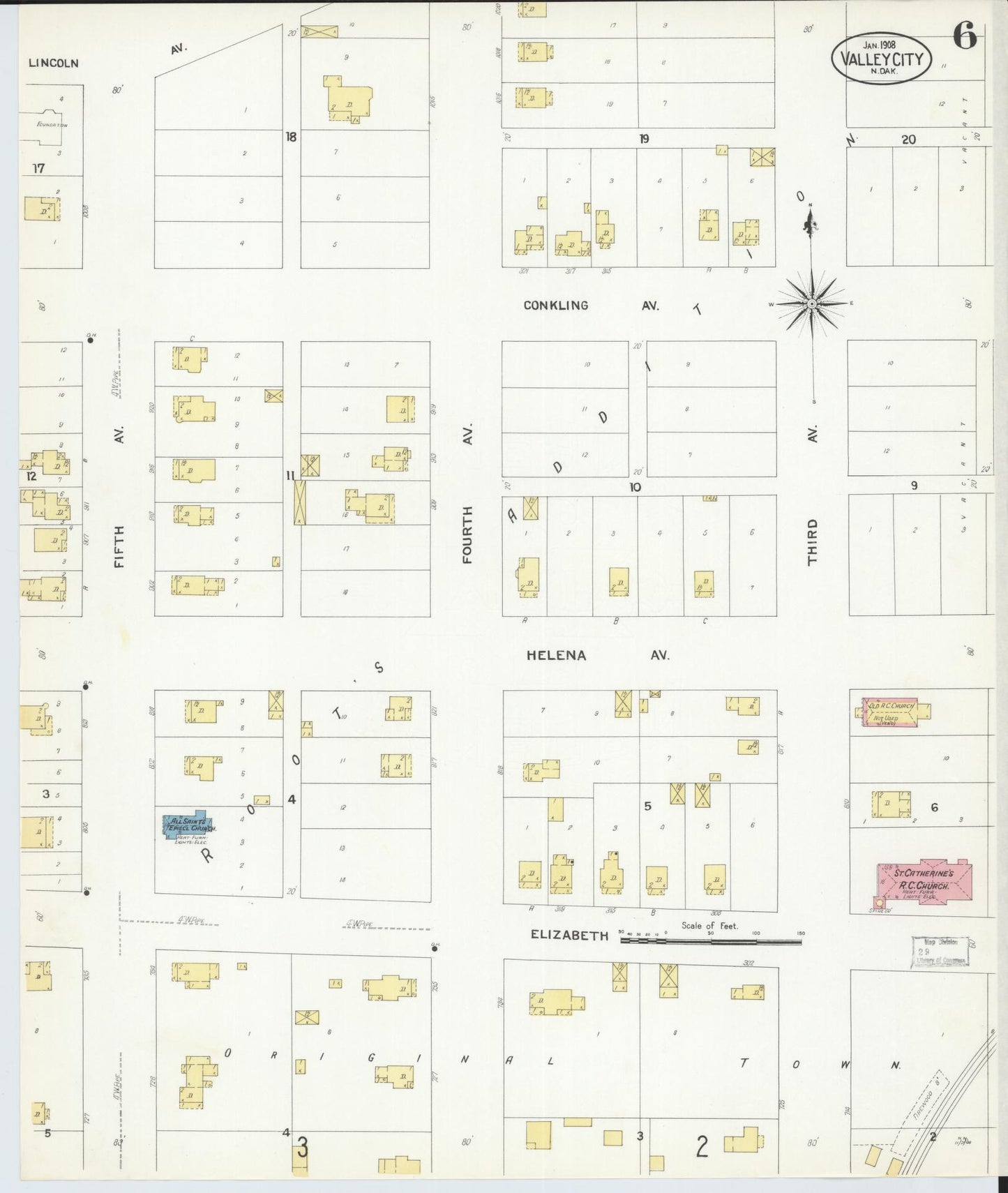 Sanborn Fire Insurance Map from Valley City, Barnes County, North Dakota (1908), Sheet #0006 - Historic Sanborn Fire Insurance Map Print, vintage old map wall art, antique decor, genealogy gift, North Dakota North Dakota map