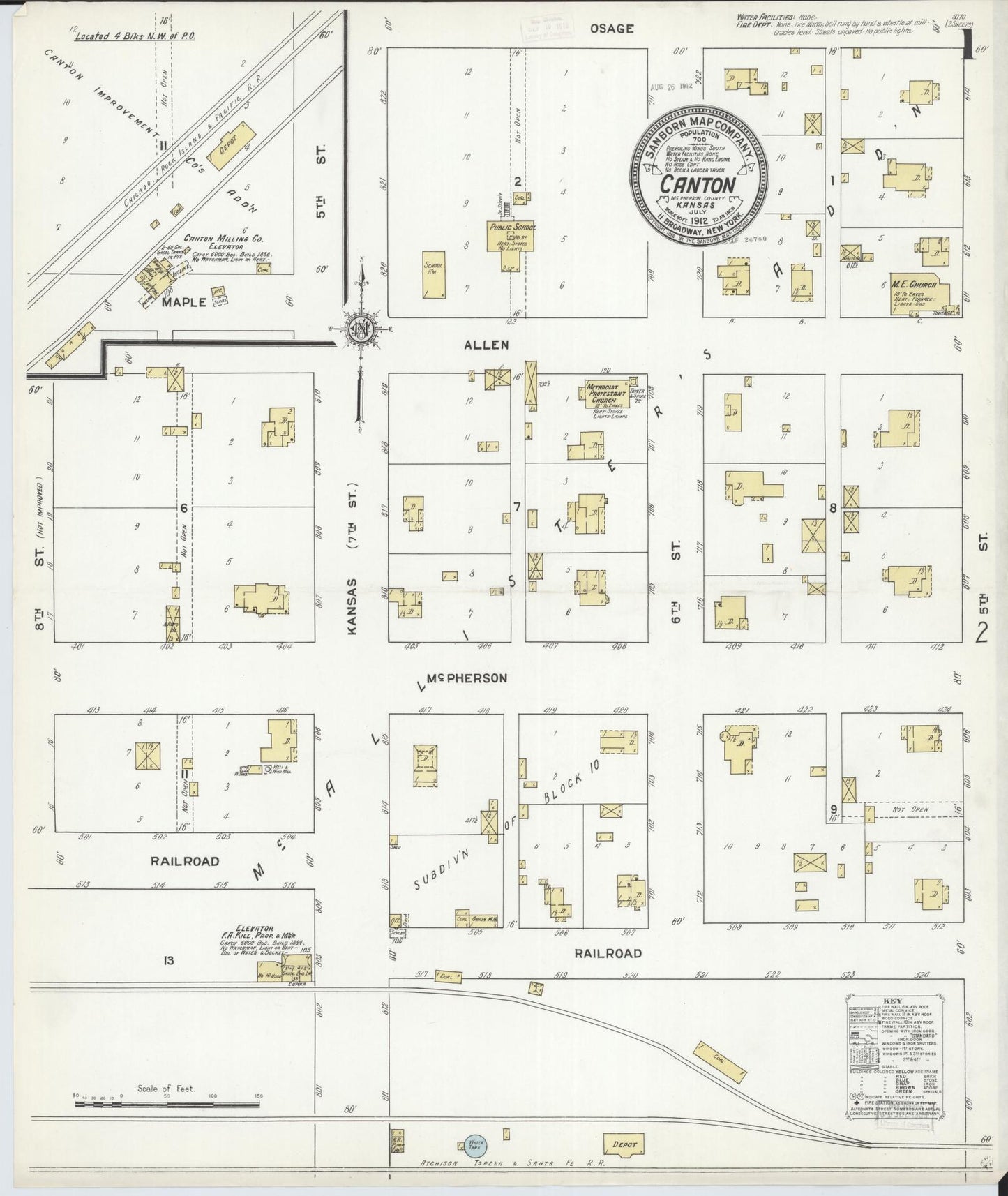 Sanborn Fire Insurance Map from Canton, Mcpherson County, Kansas (1912), Sheet #0001 - Historic Sanborn Fire Insurance Map Print, vintage old map wall art, antique decor, genealogy gift, Kansas Kansas map