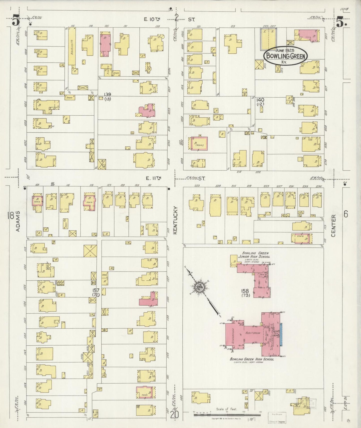 Sanborn Fire Insurance Map from Bowling Green, Warren County, Kentucky (1925), Sheet #0005 - Historic Sanborn Fire Insurance Map Print, vintage old map wall art, antique decor, genealogy gift, Kentucky Kentucky map