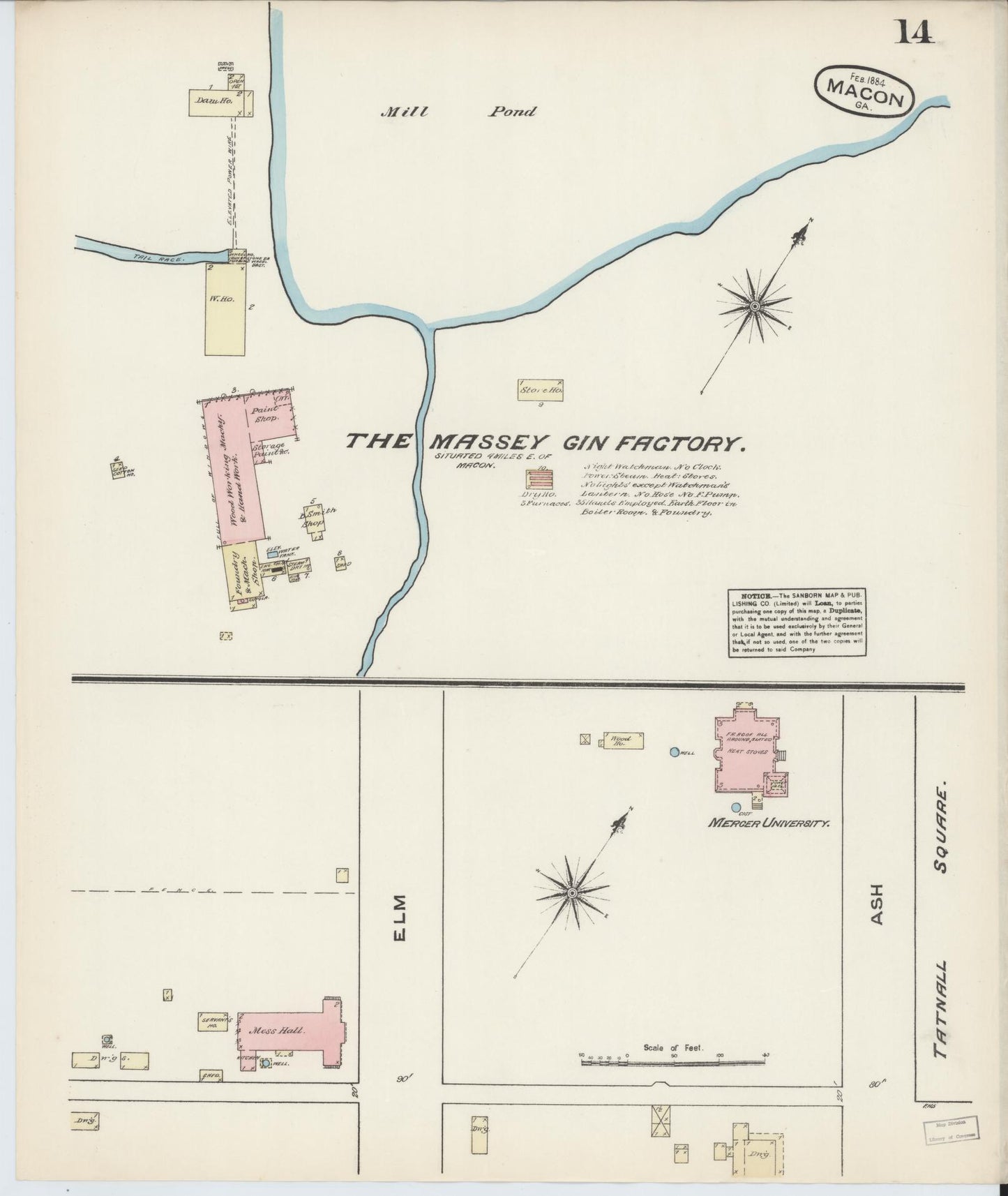 Sanborn Fire Insurance Map from Macon, Bibb and Jones County, Georgia (1884), Sheet #0014 - Historic Sanborn Fire Insurance Map Print, vintage old map wall art, antique decor, genealogy gift, Georgia Georgia map