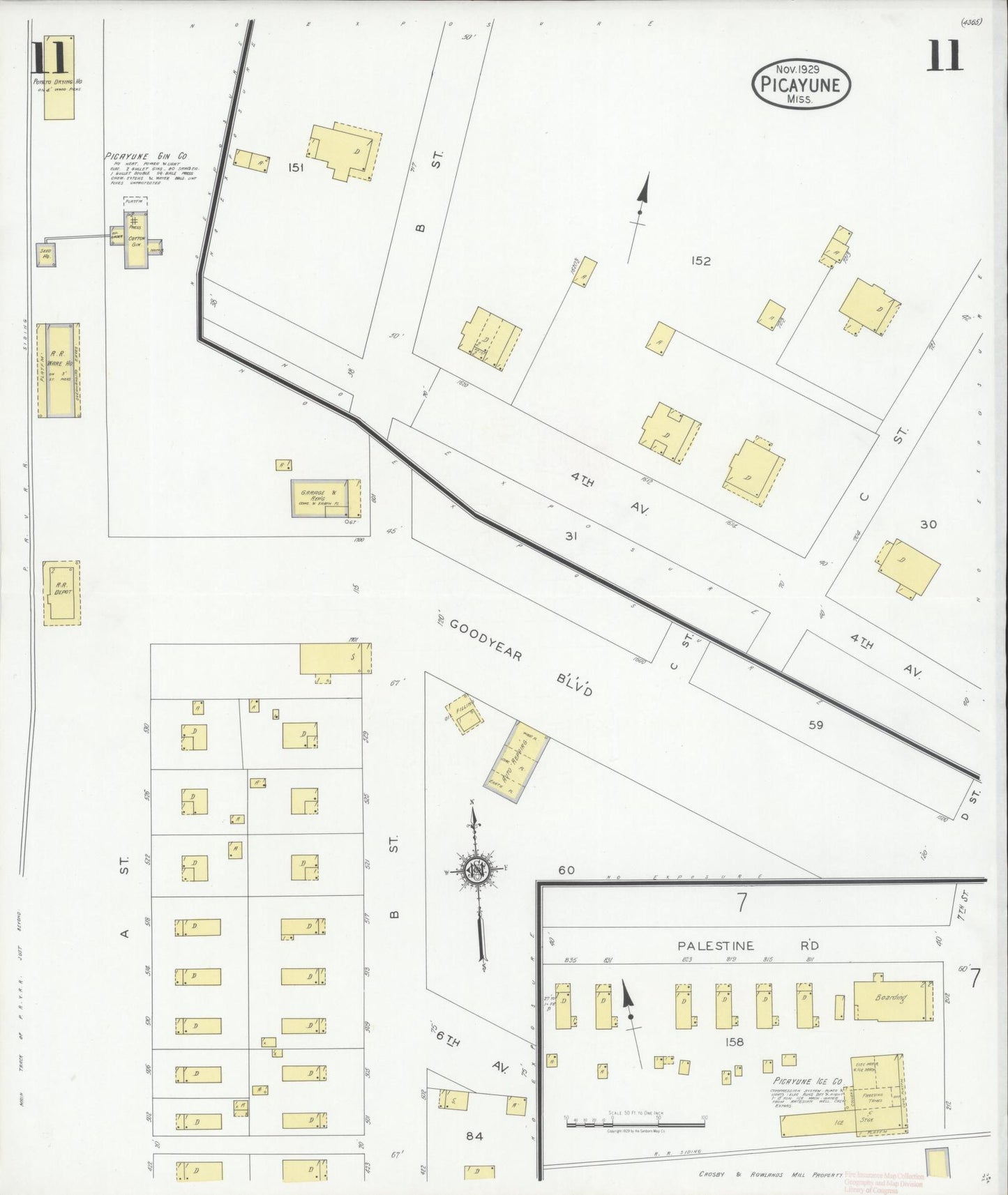 Sanborn Fire Insurance Map from Picayune, Pearl River County, Mississippi (1929), Sheet #0011 - Historic Sanborn Fire Insurance Map Print, vintage old map wall art, antique decor, genealogy gift, Mississippi Mississippi map