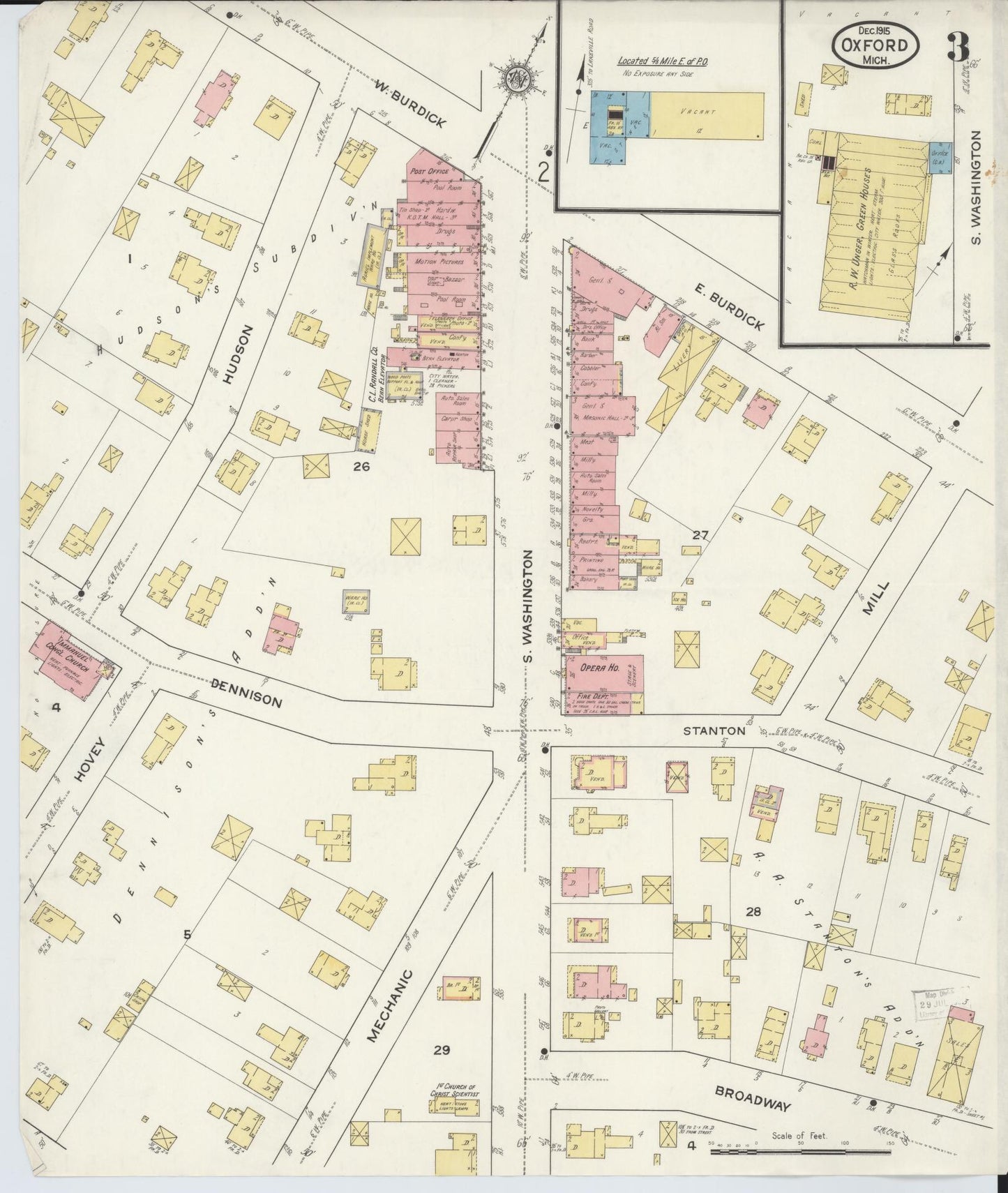 Sanborn Fire Insurance Map from Oxford, Oakland County, Michigan (1915), Sheet #0003 - Complete Map Set gallery image, historic Sanborn map, vintage wall art, Michigan Michigan