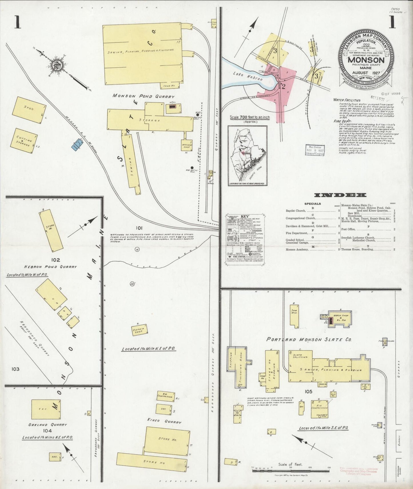 Sanborn Fire Insurance Map from Monson, Piscataquis County, Maine. (1927) – Historic Sanborn Fire Insurance Map Print