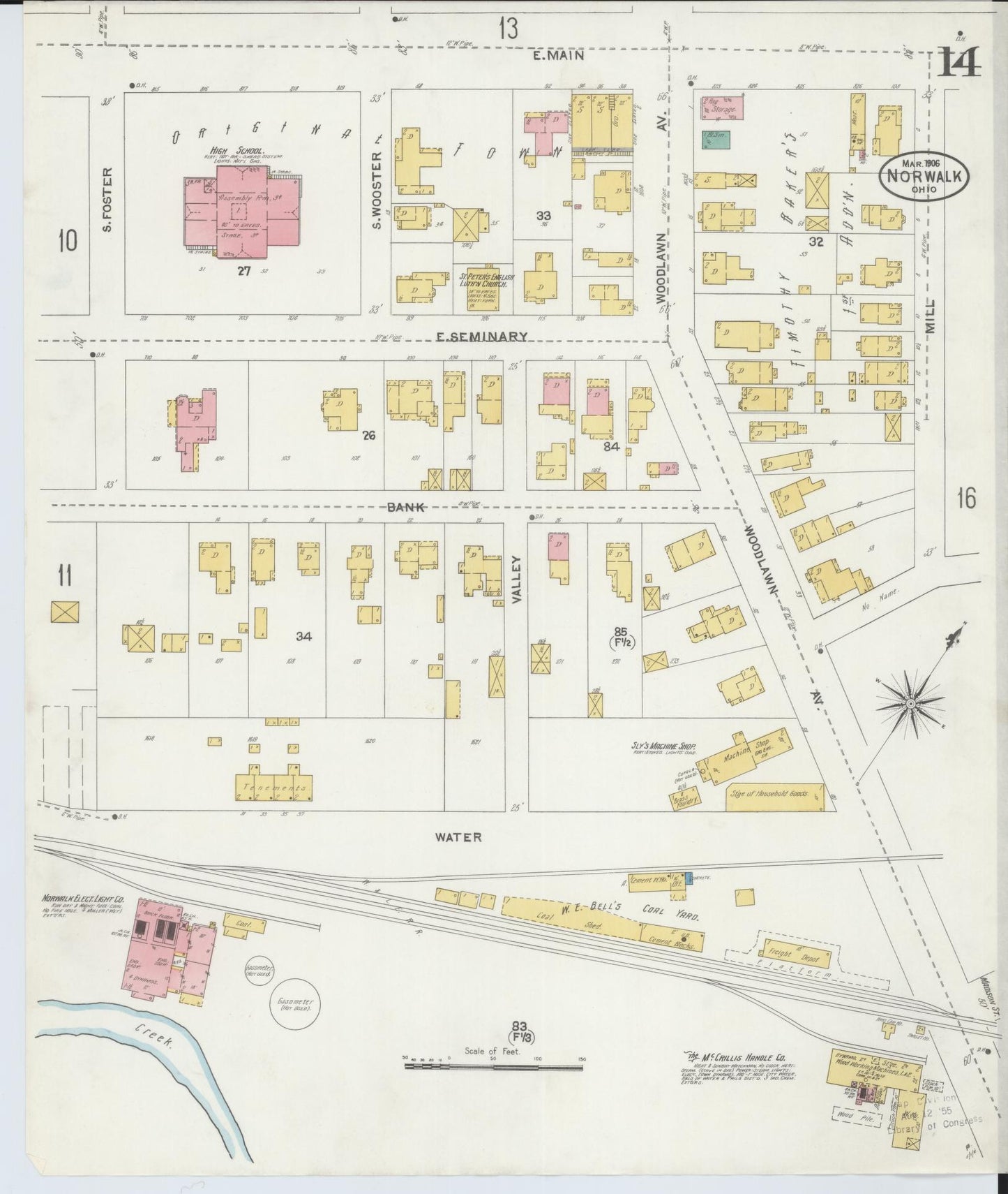 Sanborn Fire Insurance Map from Norwalk, Huron County, Ohio (1906), Sheet #0014 - Historic Sanborn Fire Insurance Map Print, vintage old map wall art, antique decor, genealogy gift, Ohio Ohio map
