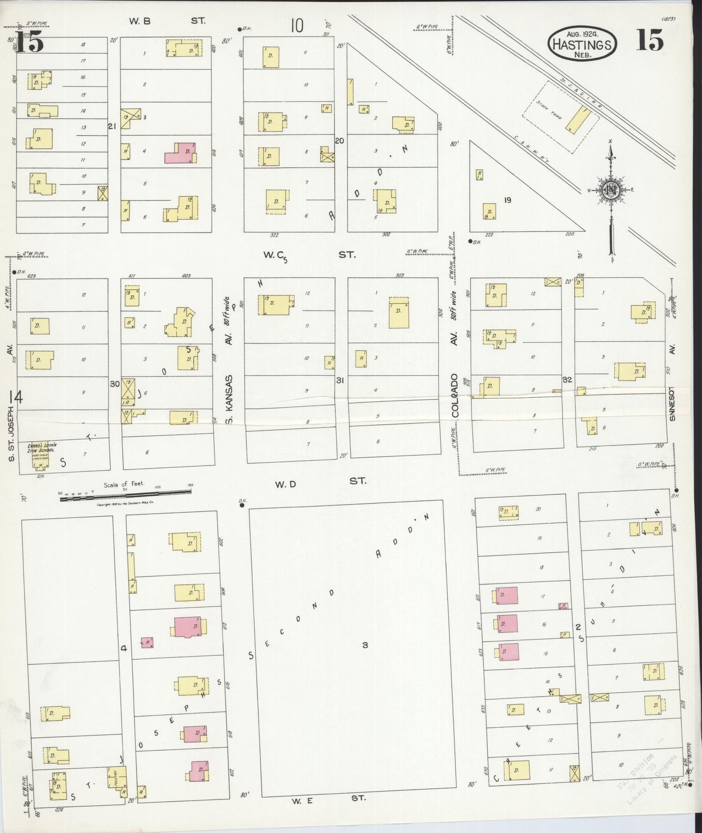 Sanborn Fire Insurance Map from Hastings, Adams County, Nebraska (1924), Sheet #0015 - Historic Sanborn Fire Insurance Map Print, vintage old map wall art, antique decor, genealogy gift, Nebraska Nebraska map