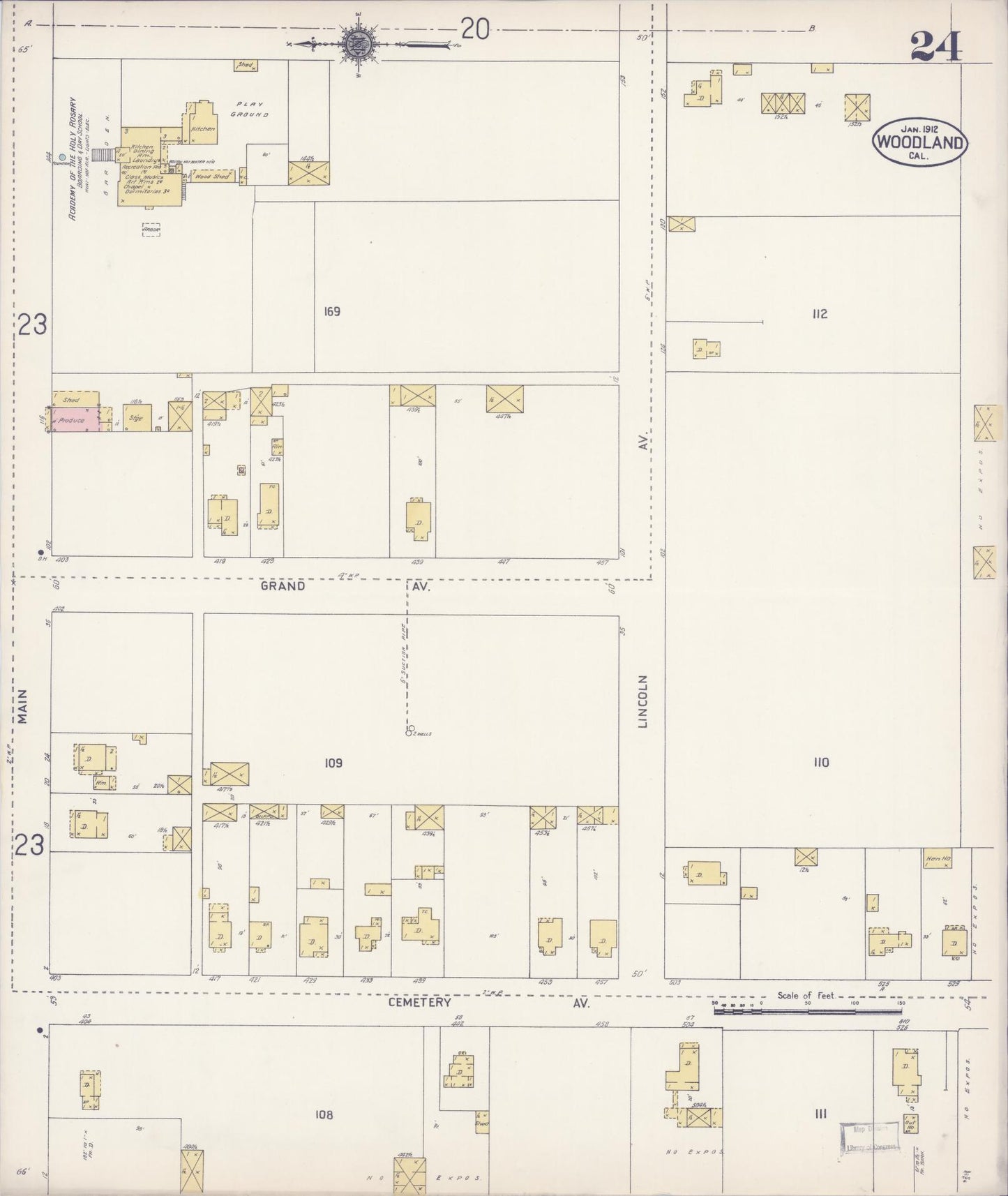 Sanborn Fire Insurance Map from Woodland, Yolo County, California (1912), Sheet #0024 - Complete Map Set gallery image, historic Sanborn map, vintage wall art, California California