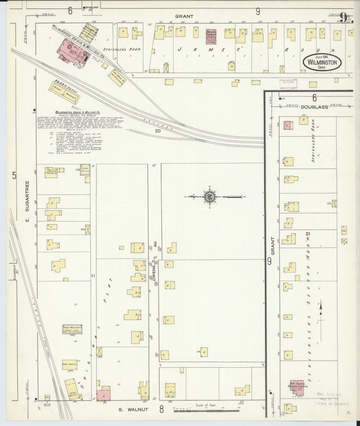 Sanborn Fire Insurance Map from Wilmington, Clinton County, Ohio (1914), Sheet #0009 - Historic Sanborn Fire Insurance Map Print, vintage old map wall art, antique decor, genealogy gift, Ohio Ohio map