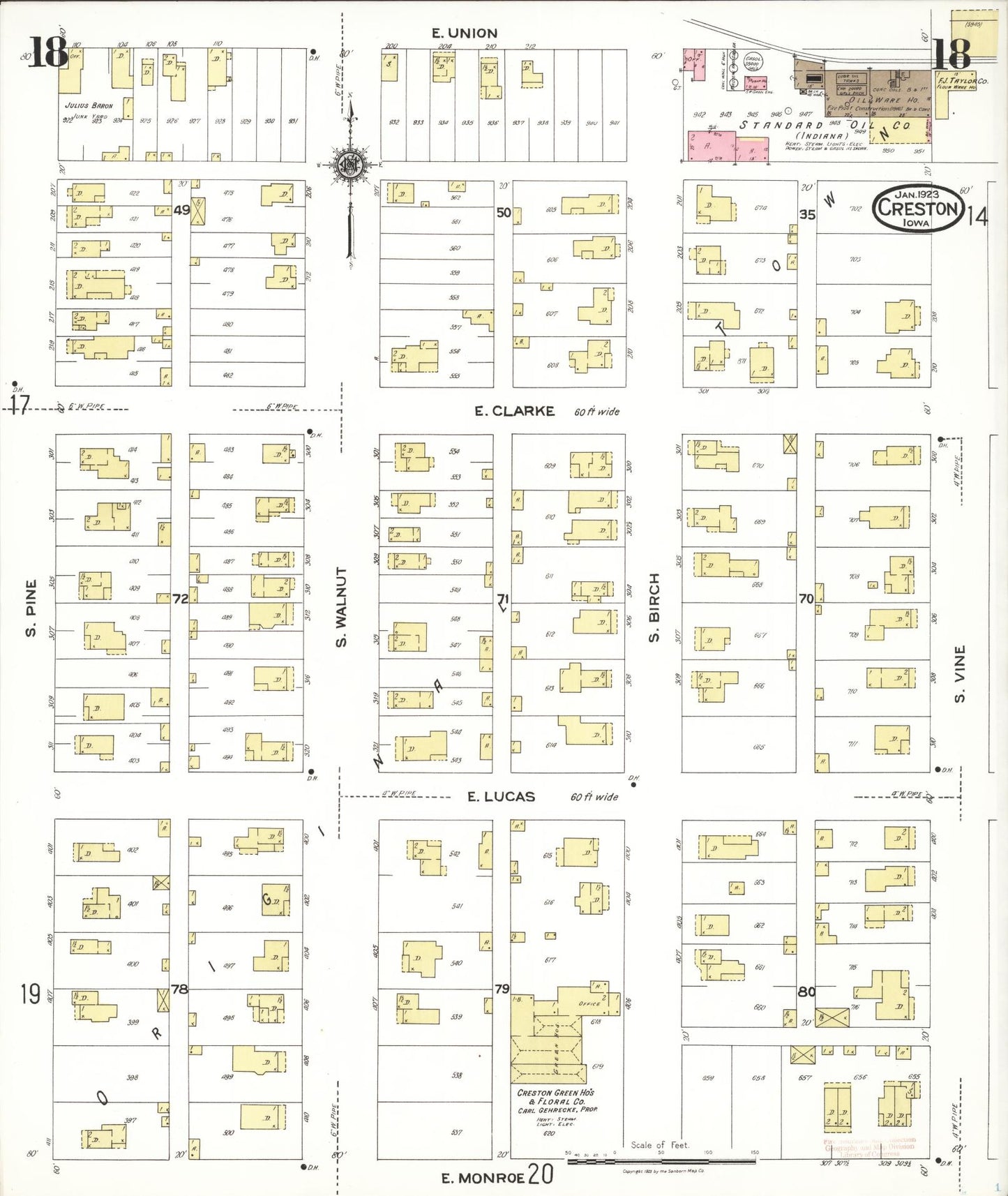 Sanborn Fire Insurance Map from Creston, Union County, Iowa (1923), Sheet #0018 - Historic Sanborn Fire Insurance Map Print, vintage old map wall art