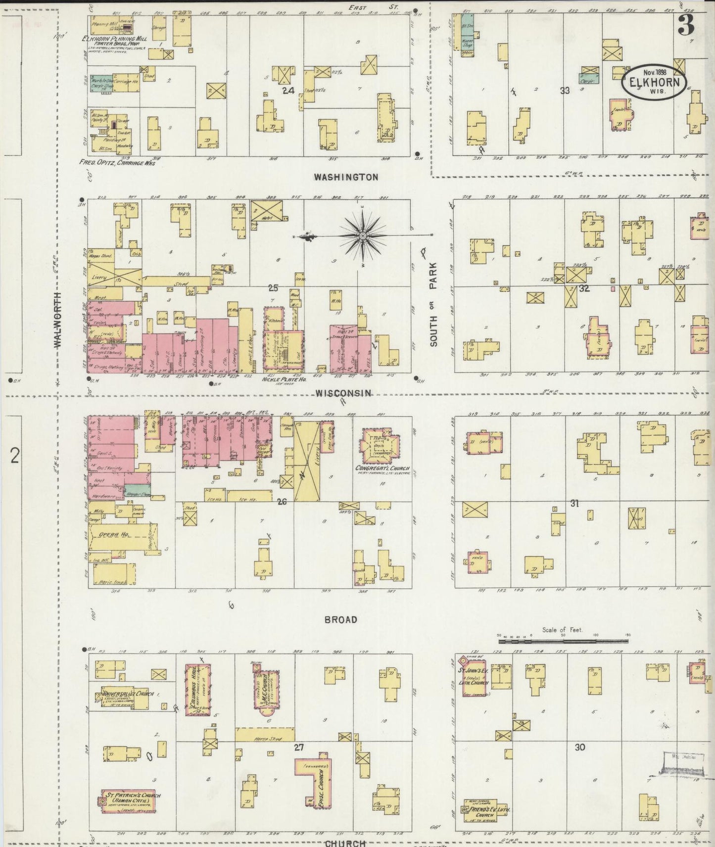 Sanborn Fire Insurance Map from Elkhorn, Walworth County, Wisconsin (1898), Sheet #0003 - Complete Map Set gallery image, historic Sanborn map, vintage wall art, Wisconsin Wisconsin