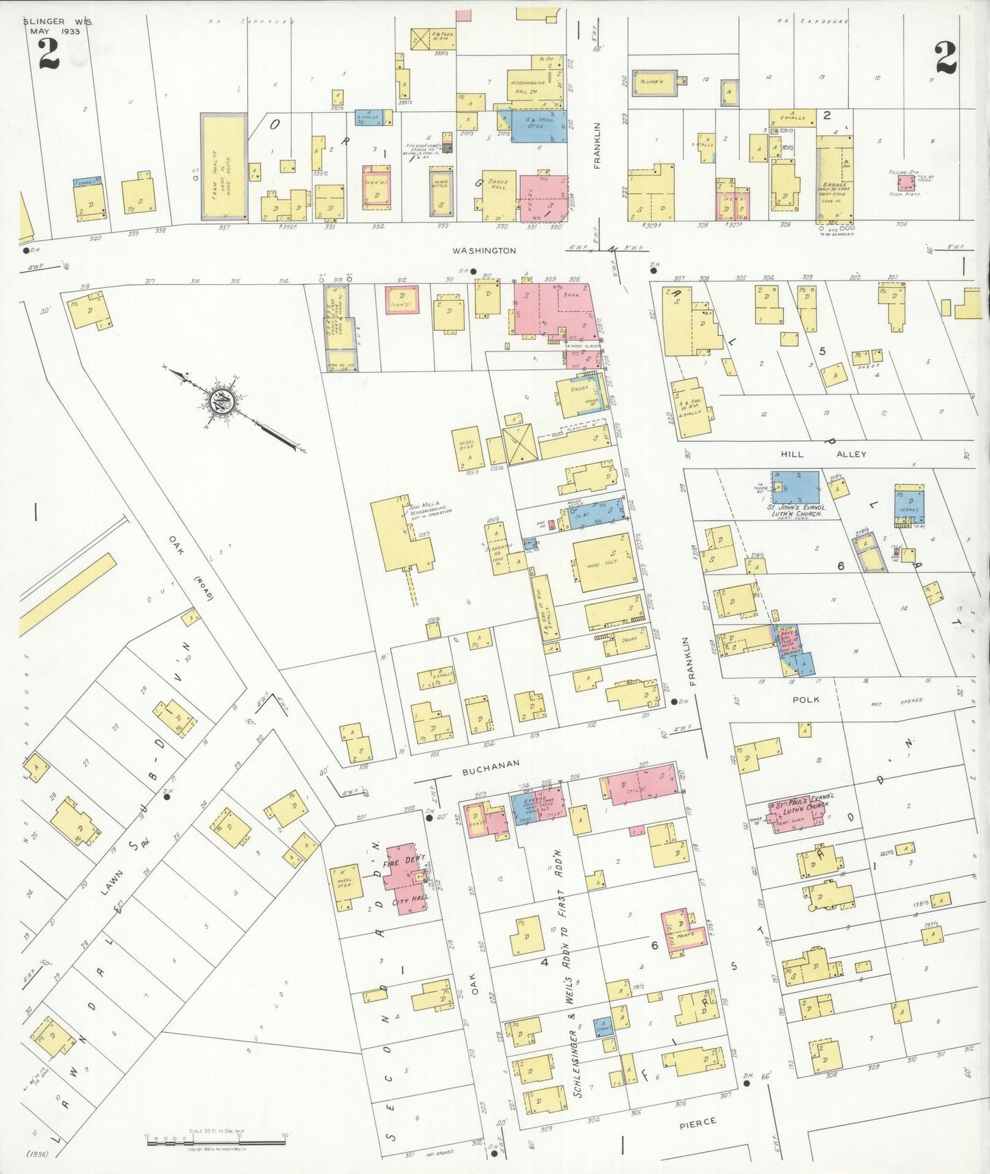 Sanborn Fire Insurance Map from Slinger, Washington County, Wisconsin (1933), Sheet #0002 - Complete Map Set gallery image, historic Sanborn map, vintage wall art, Wisconsin Wisconsin
